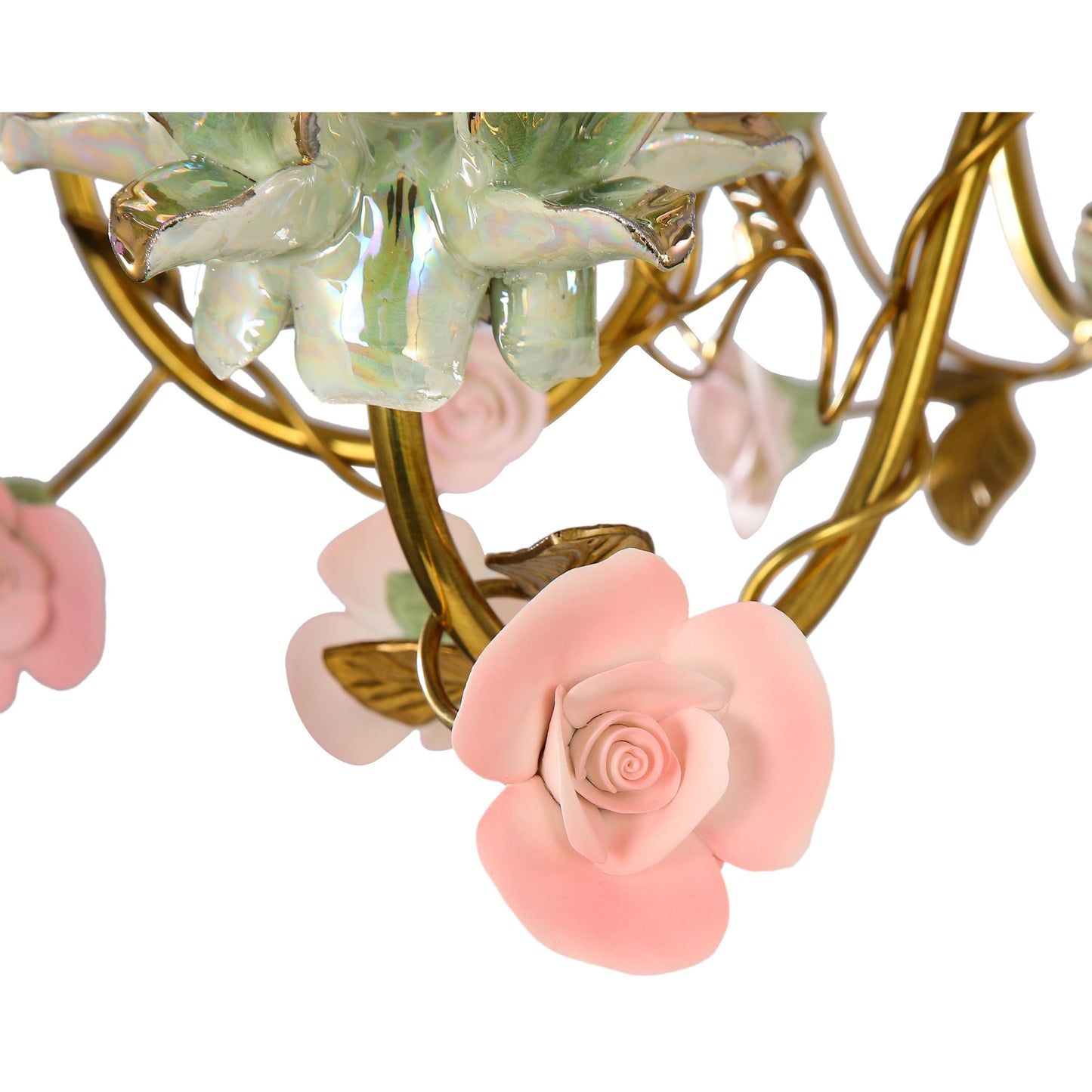 Porcelain and Brass Floral Chandelier