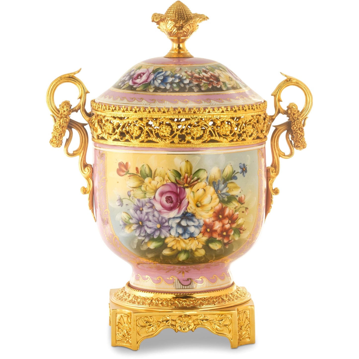 Tarro De Porcelana Y Bronce Asa Anilla