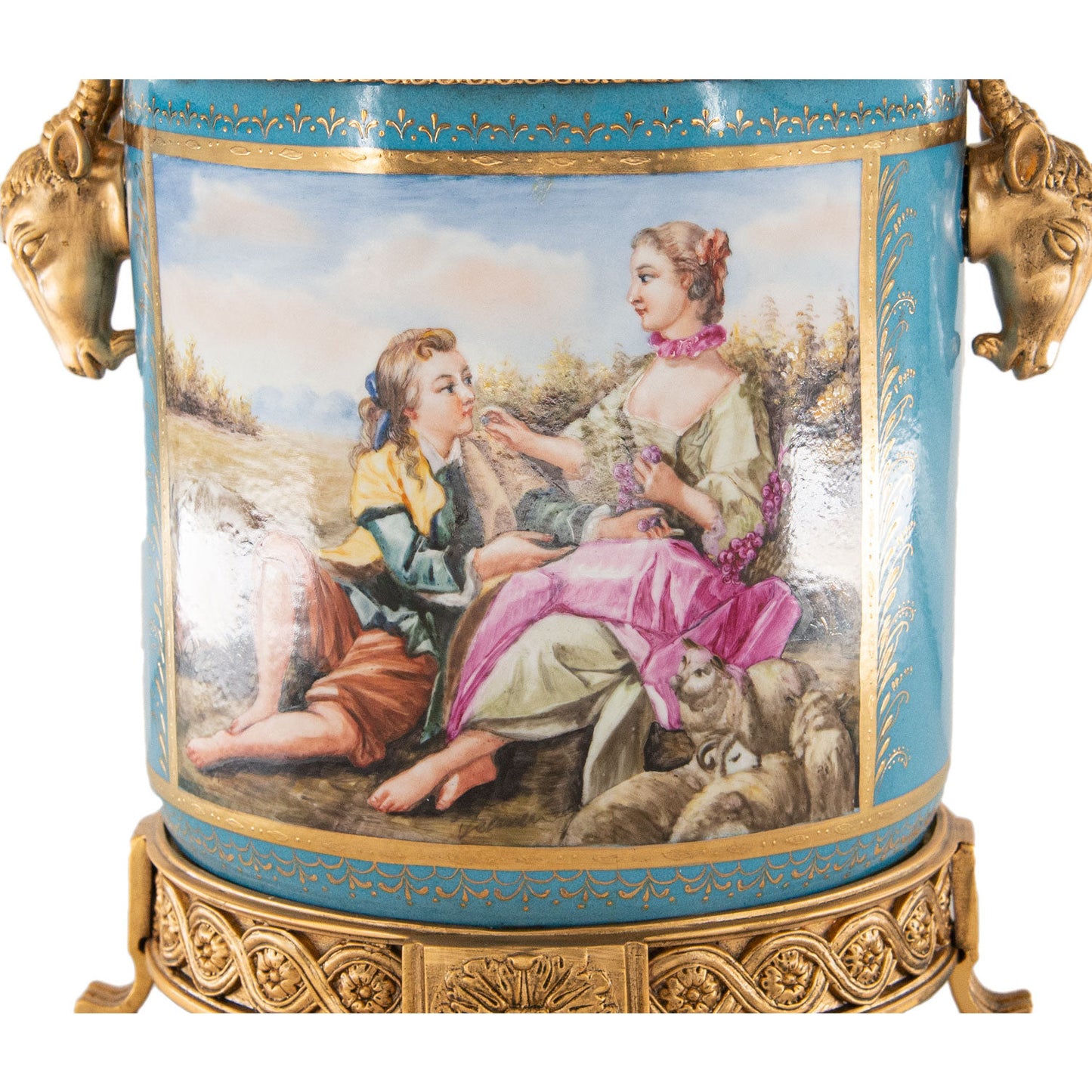 Bronze and Hand-painted Porcelain Wine Chiller