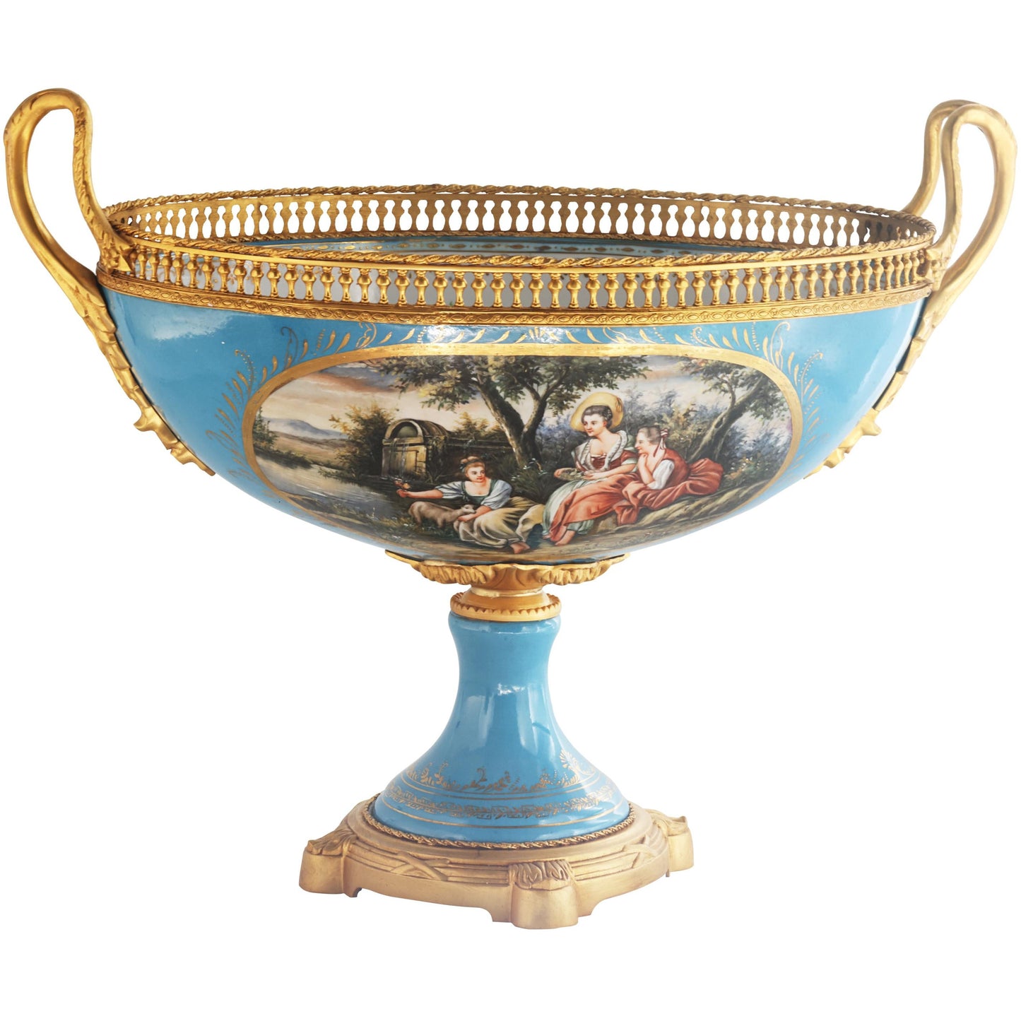 Romantic Porcelain and Bronze Serving Bowl