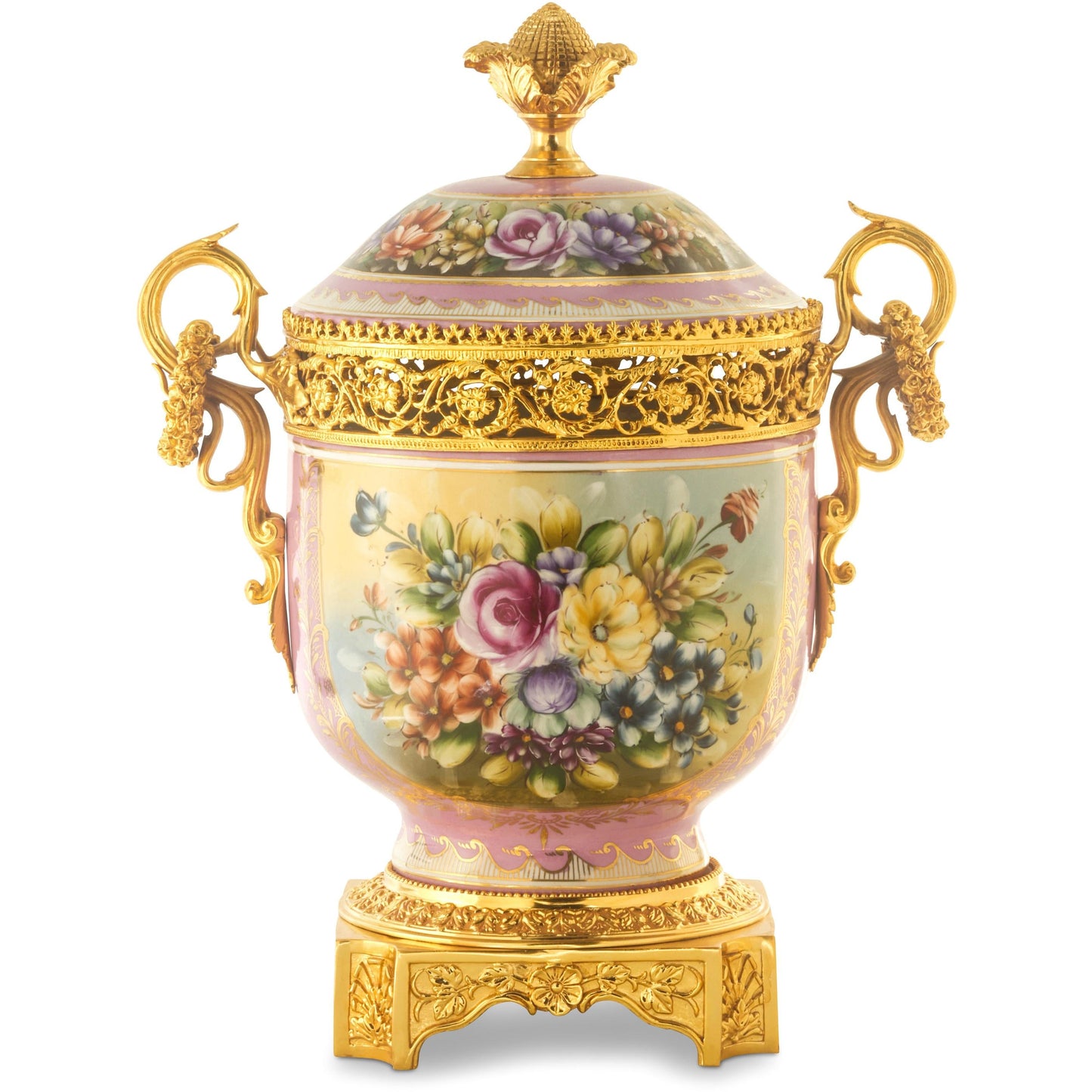 Tarro De Porcelana Y Bronce Asa Anilla