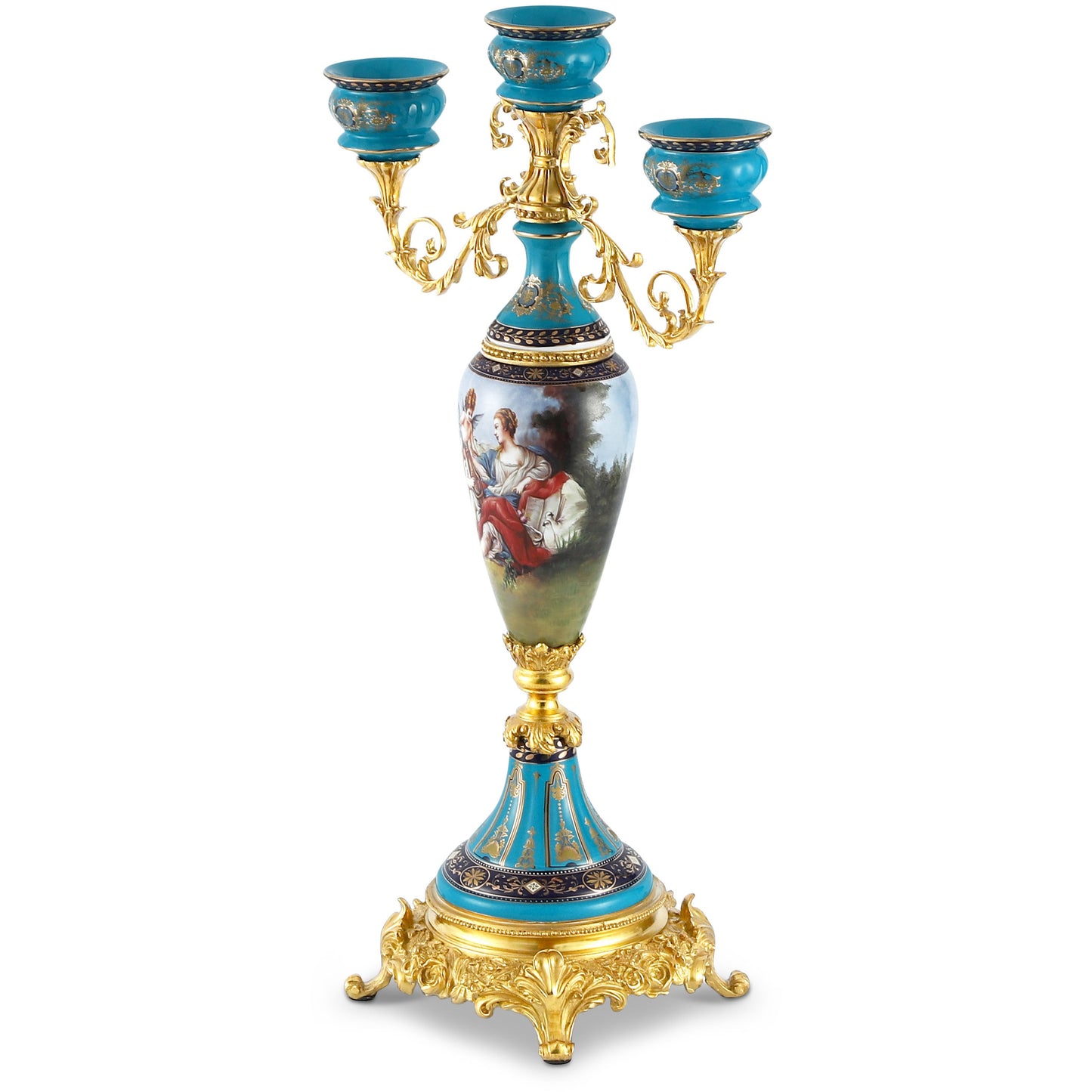 DECOELEVEN ™ Porcelain and Bronze Three Cup Candle Holder