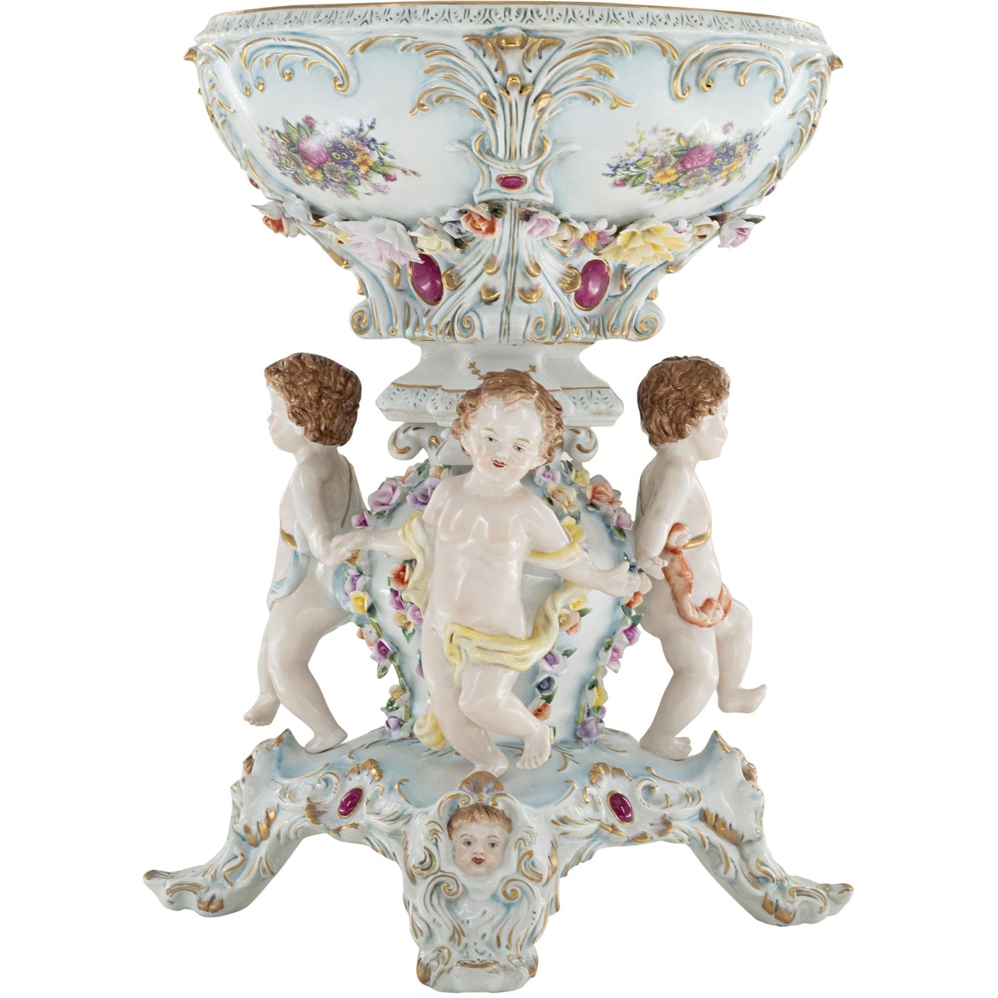 Hand-painted Teal Porcelain Cherub Bowl