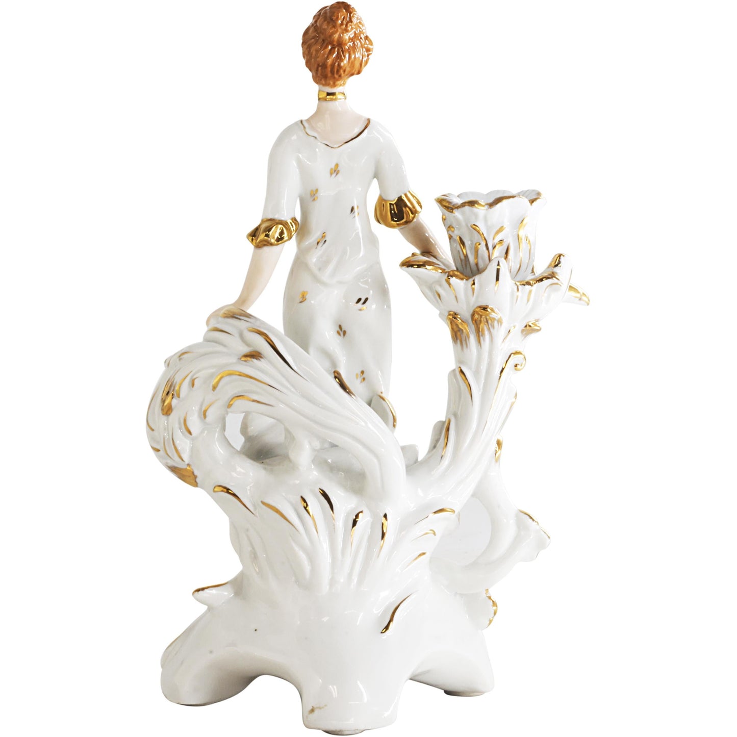 Pair of White Hand-painted Porcelain Candlestick Holders