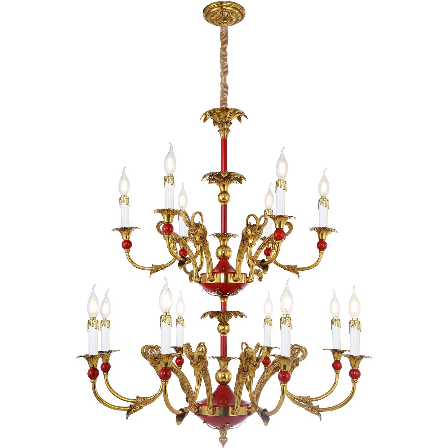 Candelabro estilo imperio rojo de dos niveles
