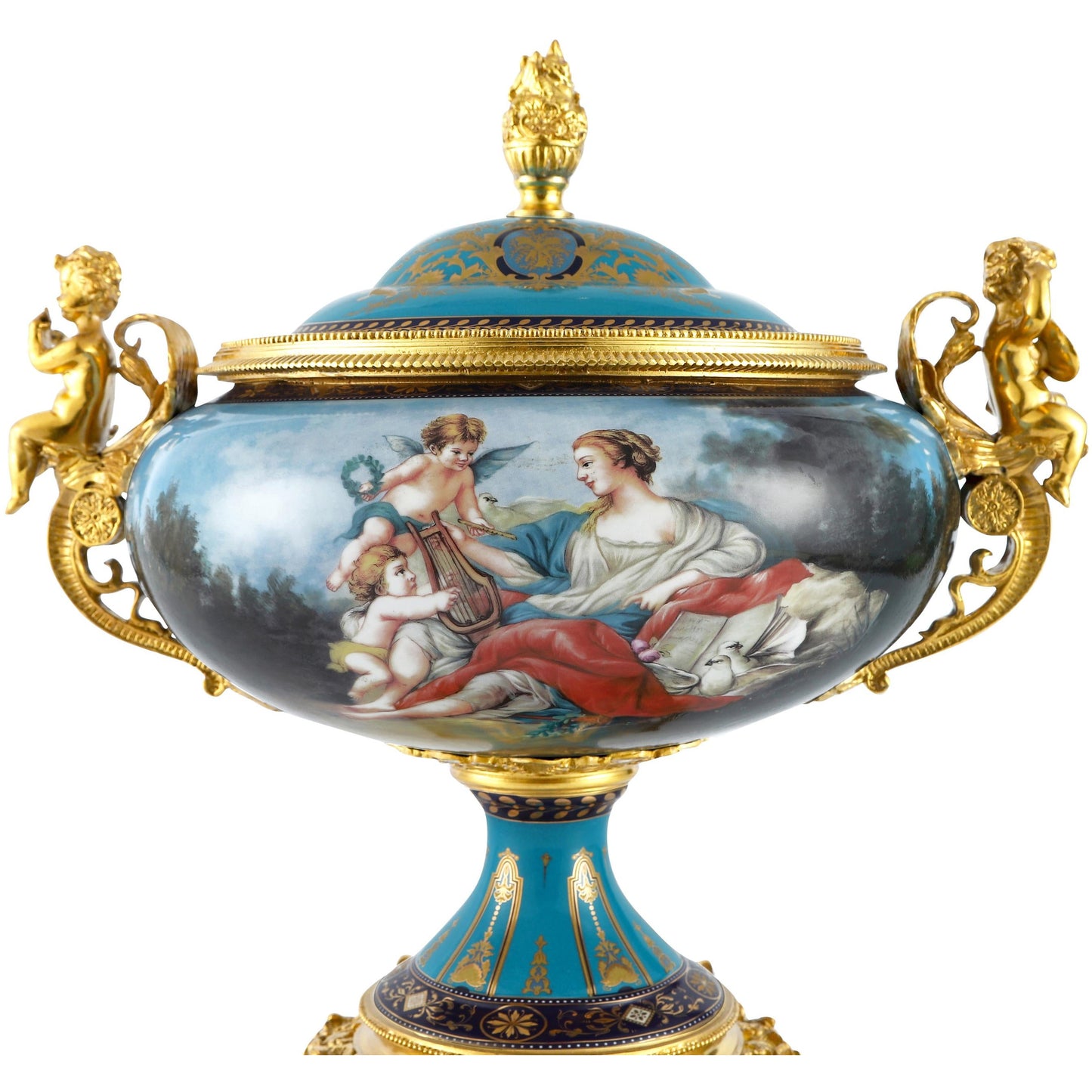 DECOELEVEN ™ Cherub Porcelain and Bronze Jar