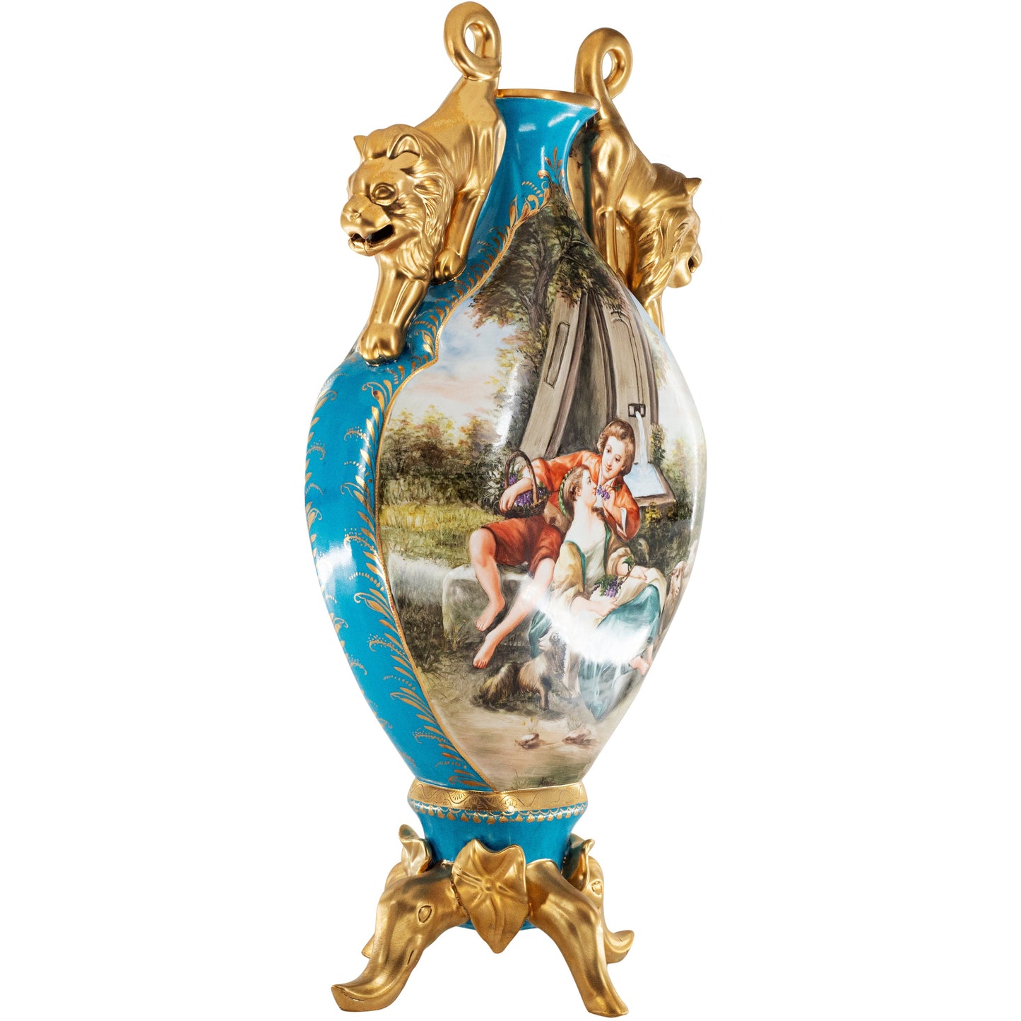 Jarrón Plano Porcelana Asa León