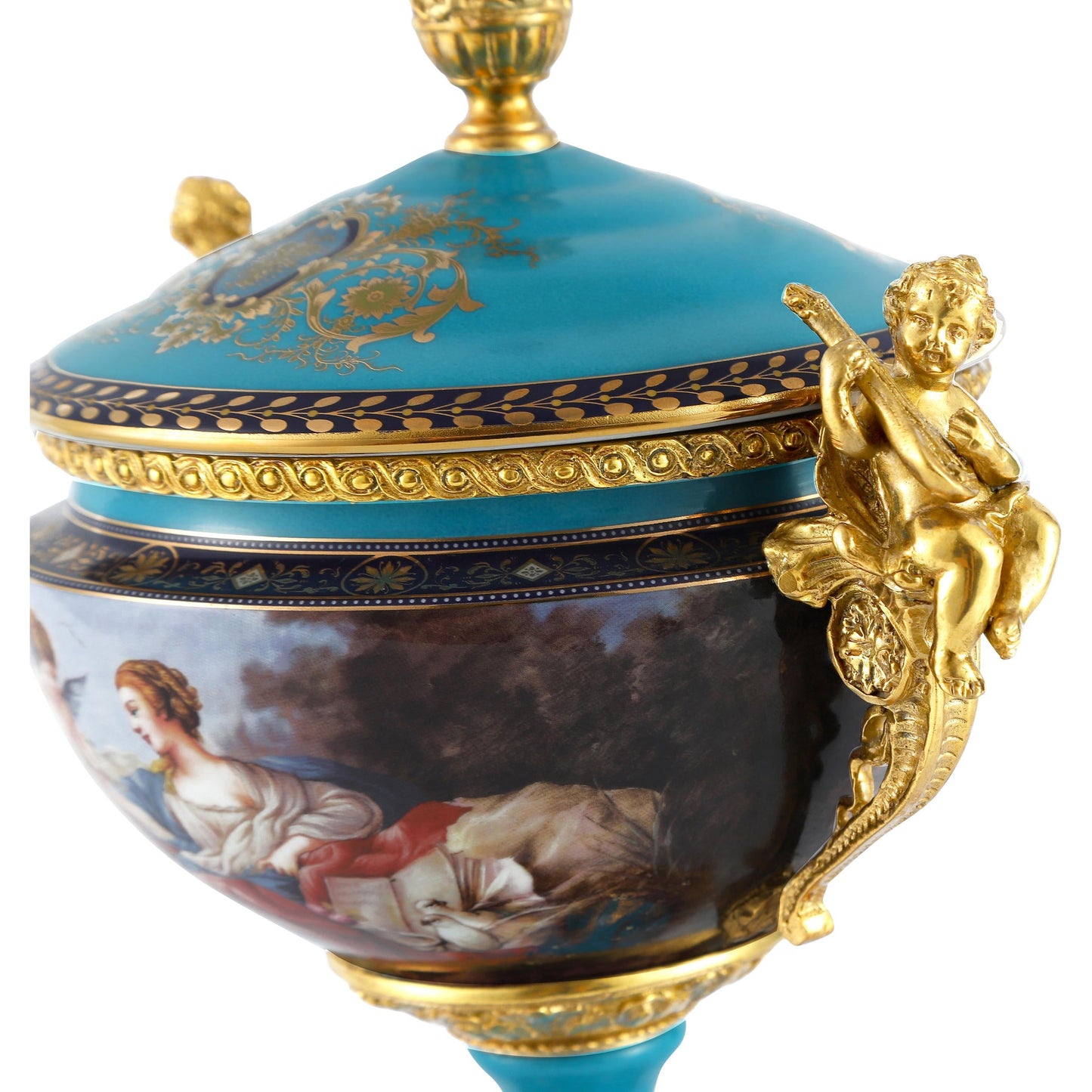 DECOELEVEN ™ Cherub Porcelain and Bronze Jar