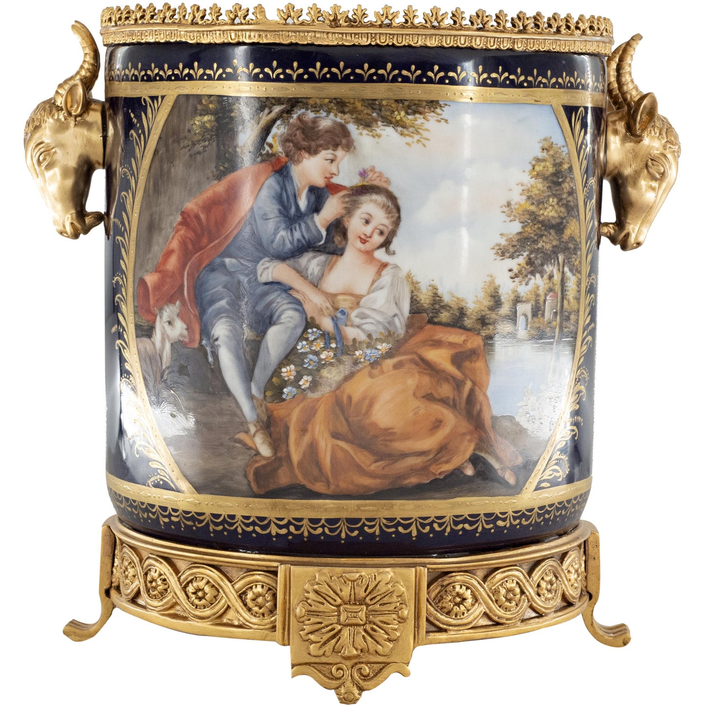 Hand-Painted Porcelain and Bronze Wine Chiller