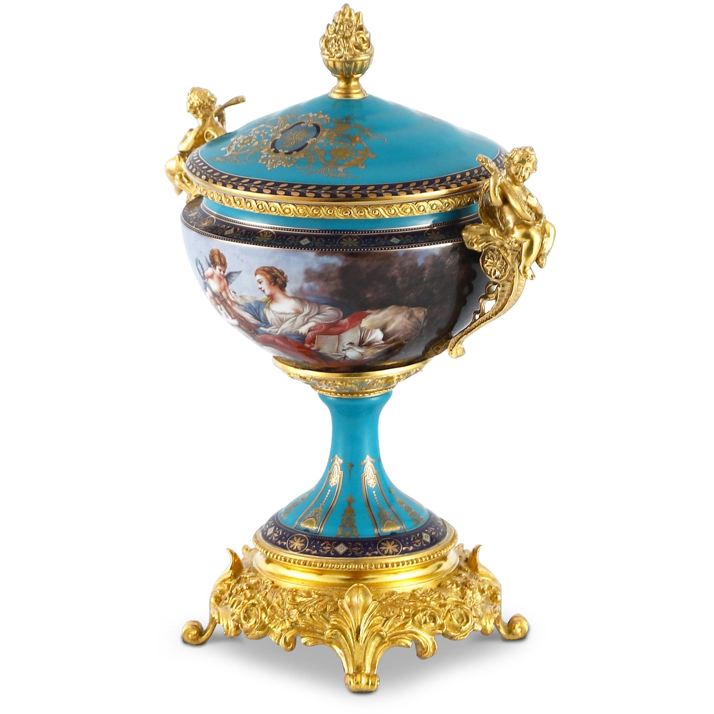 DECOELEVEN ™ Cherub Porcelain and Bronze Jar