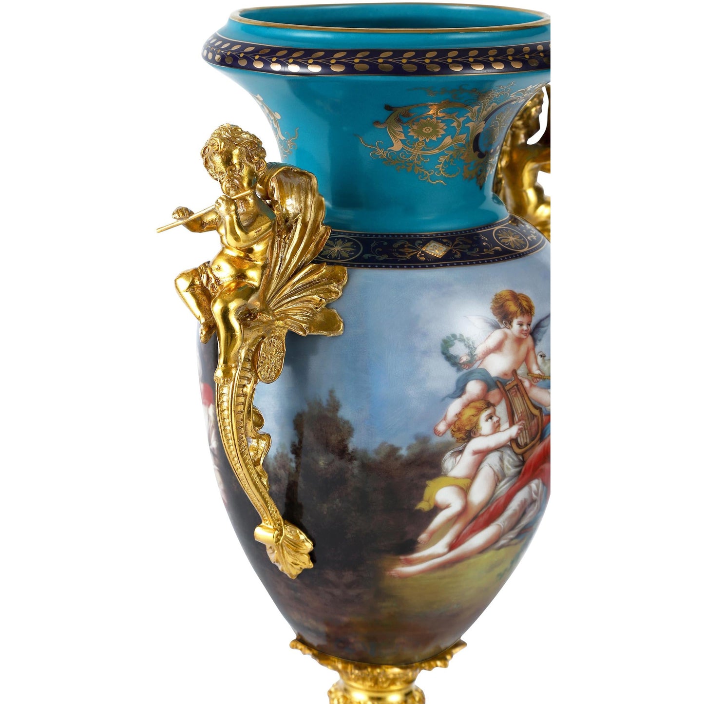 Florero de Bronce y Porcelana con Asas de Querubín DECOELEVEN™