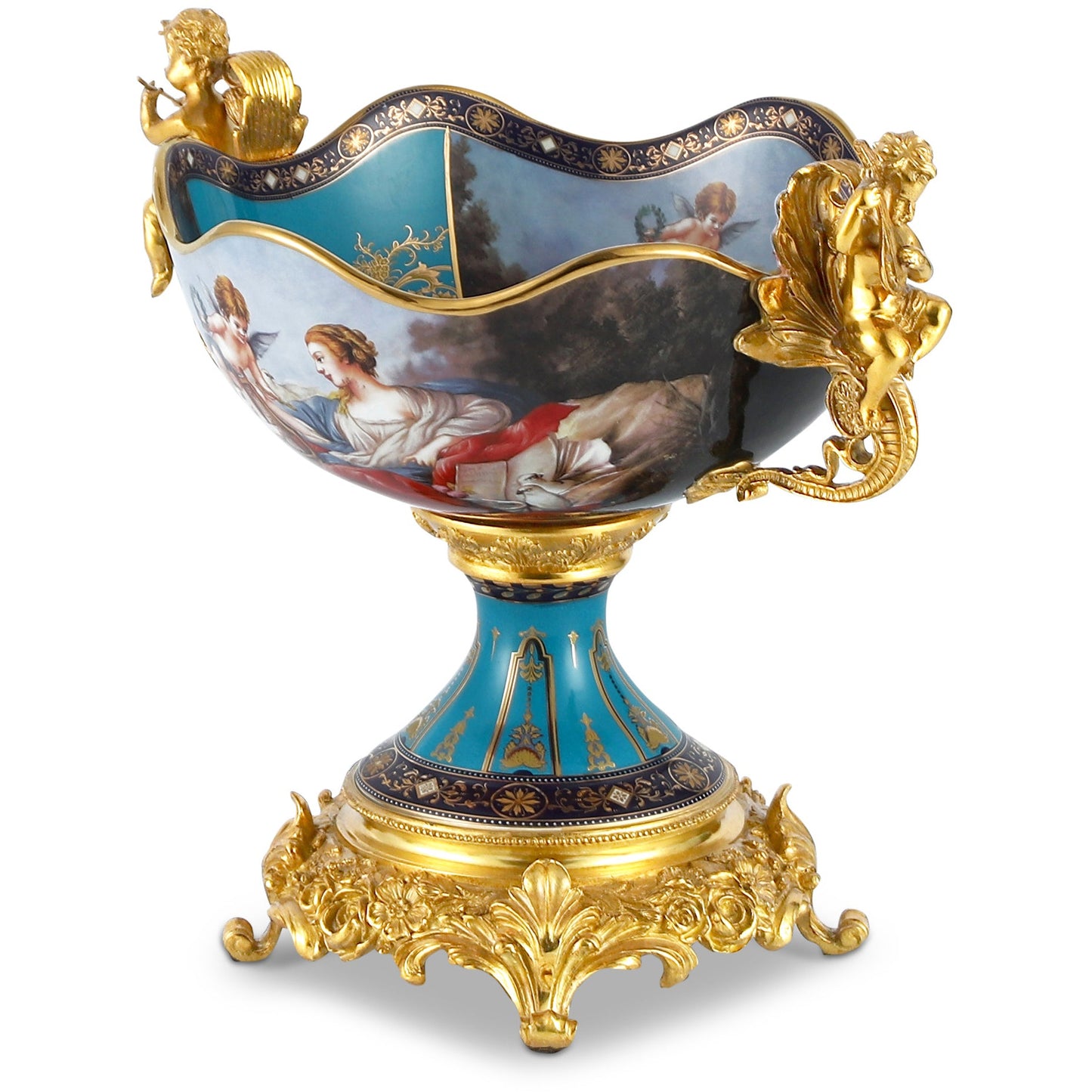 DECOELEVEN ™ Cherub Porcelain and Bronze Fruit Bowl