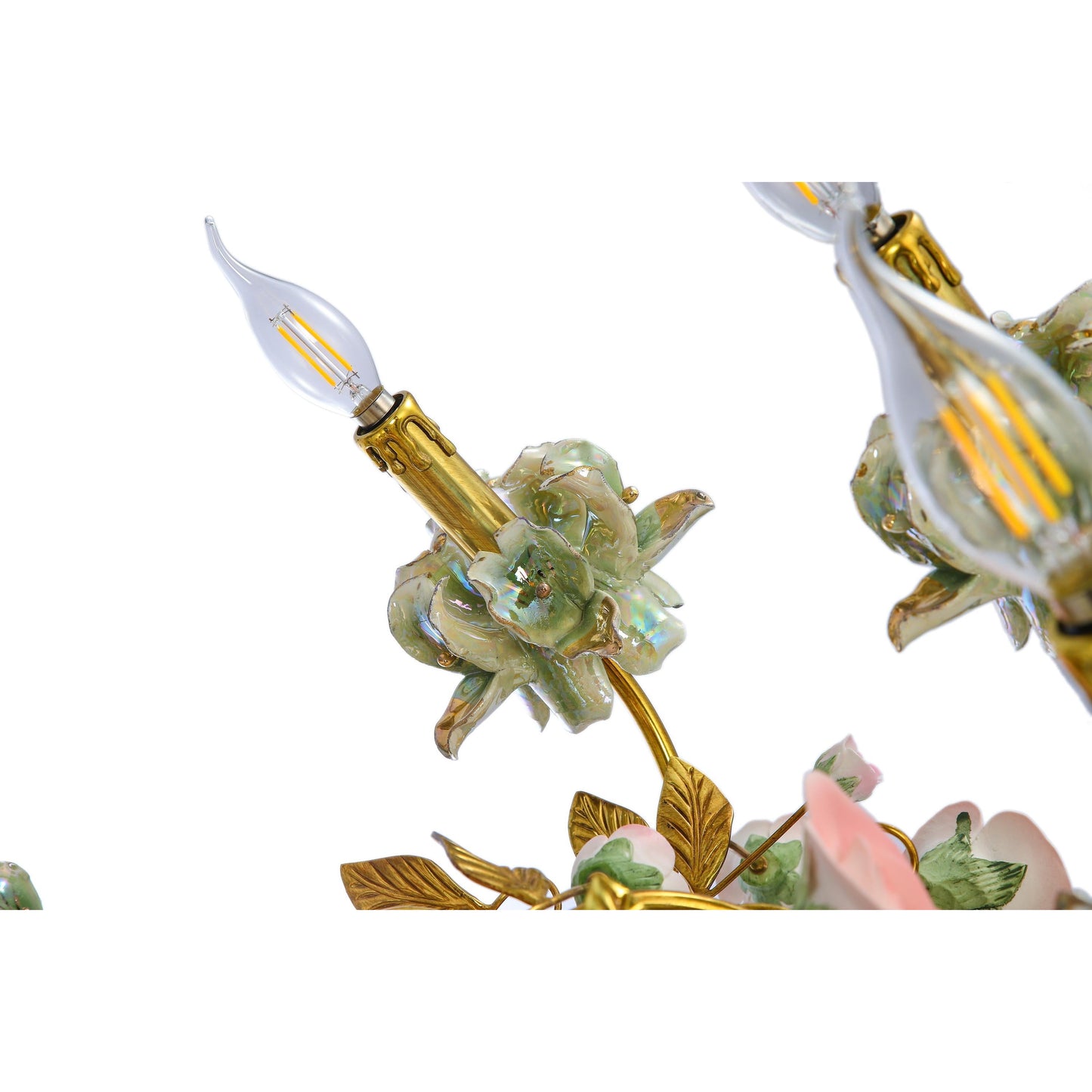 Porcelain and Brass Floral Chandelier