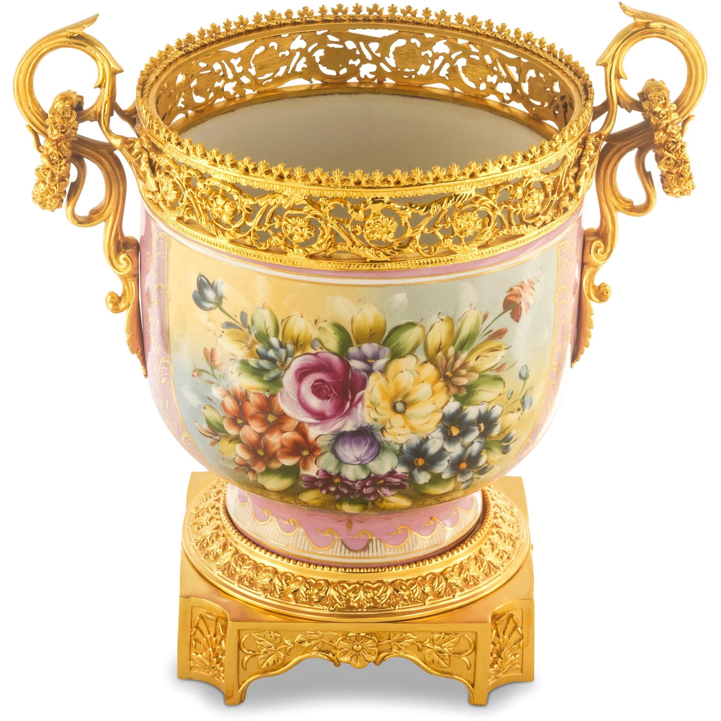 Tarro De Porcelana Y Bronce Asa Anilla