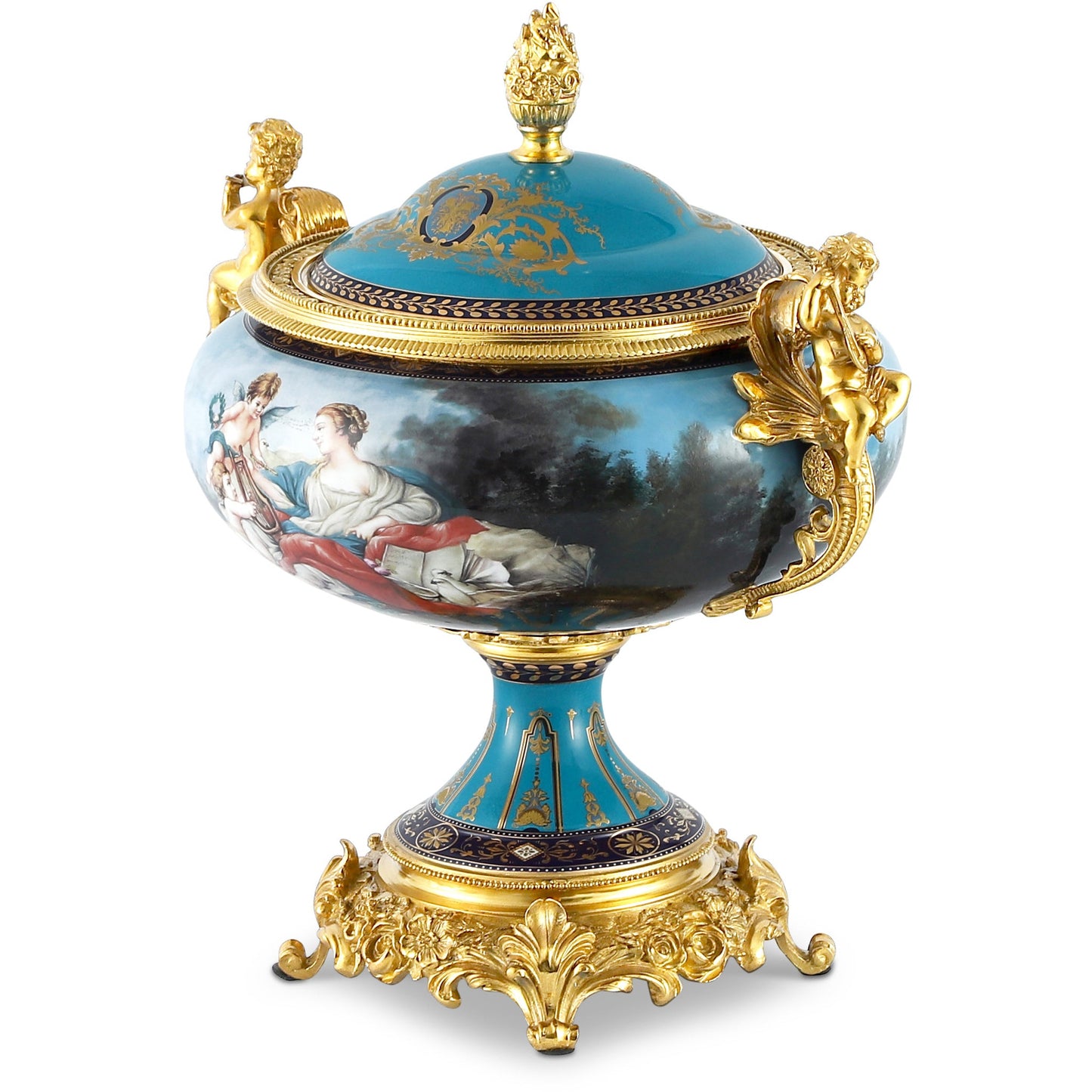 DECOELEVEN ™ Cherub Porcelain and Bronze Jar