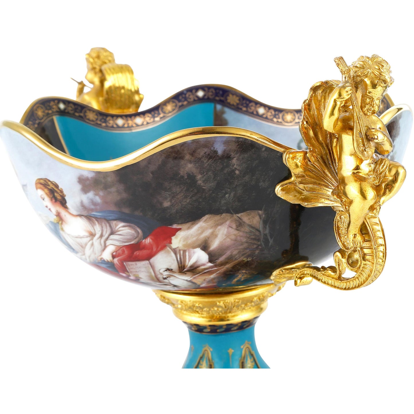 DECOELEVEN ™ Cherub Porcelain and Bronze Fruit Bowl