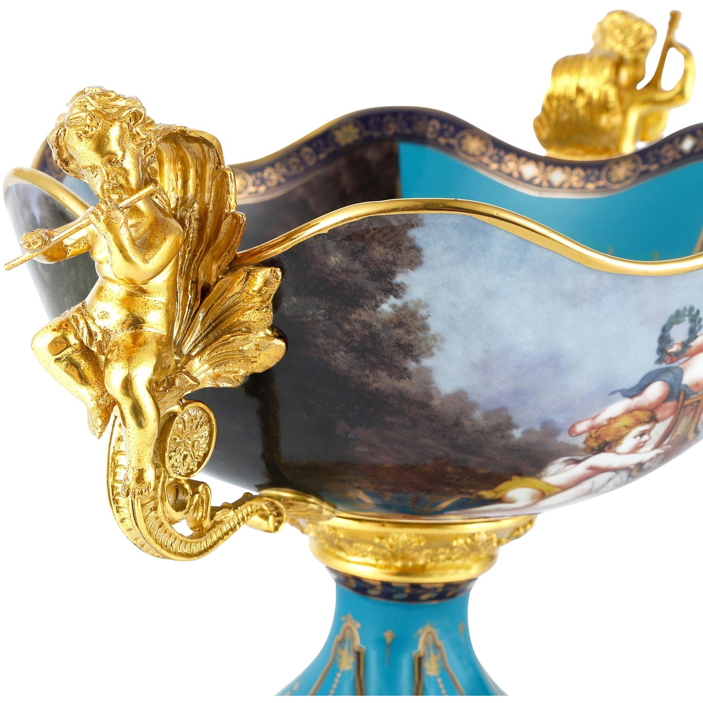 DECOELEVEN ™ Cherub Porcelain and Bronze Fruit Bowl