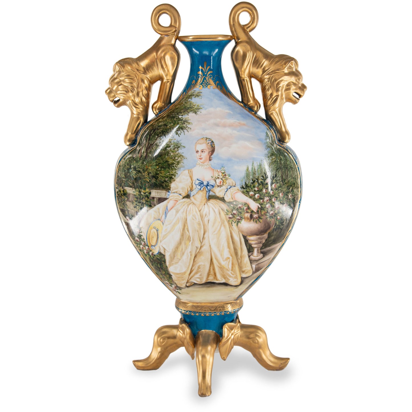 Jarrón Plano Porcelana Asa León