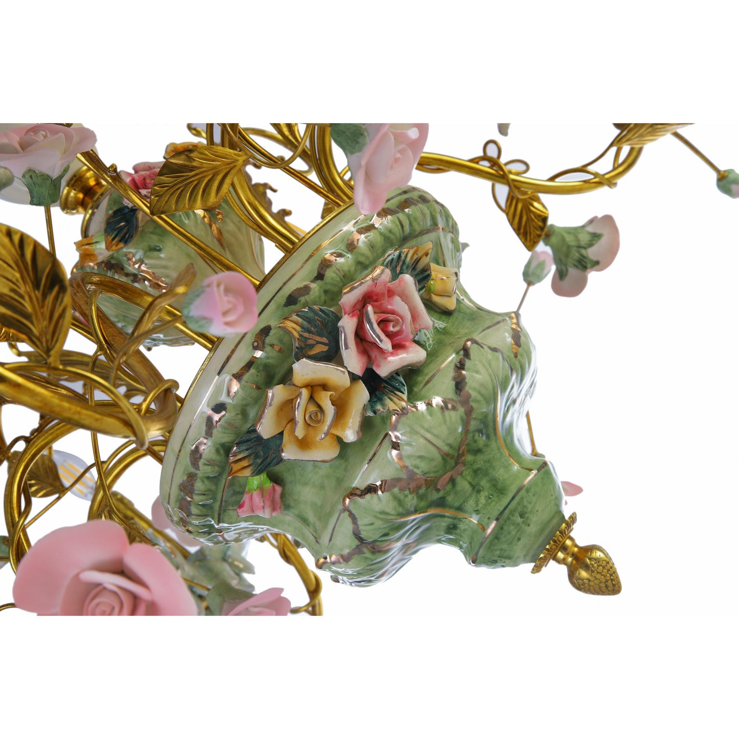 Porcelain and Brass Floral Chandelier