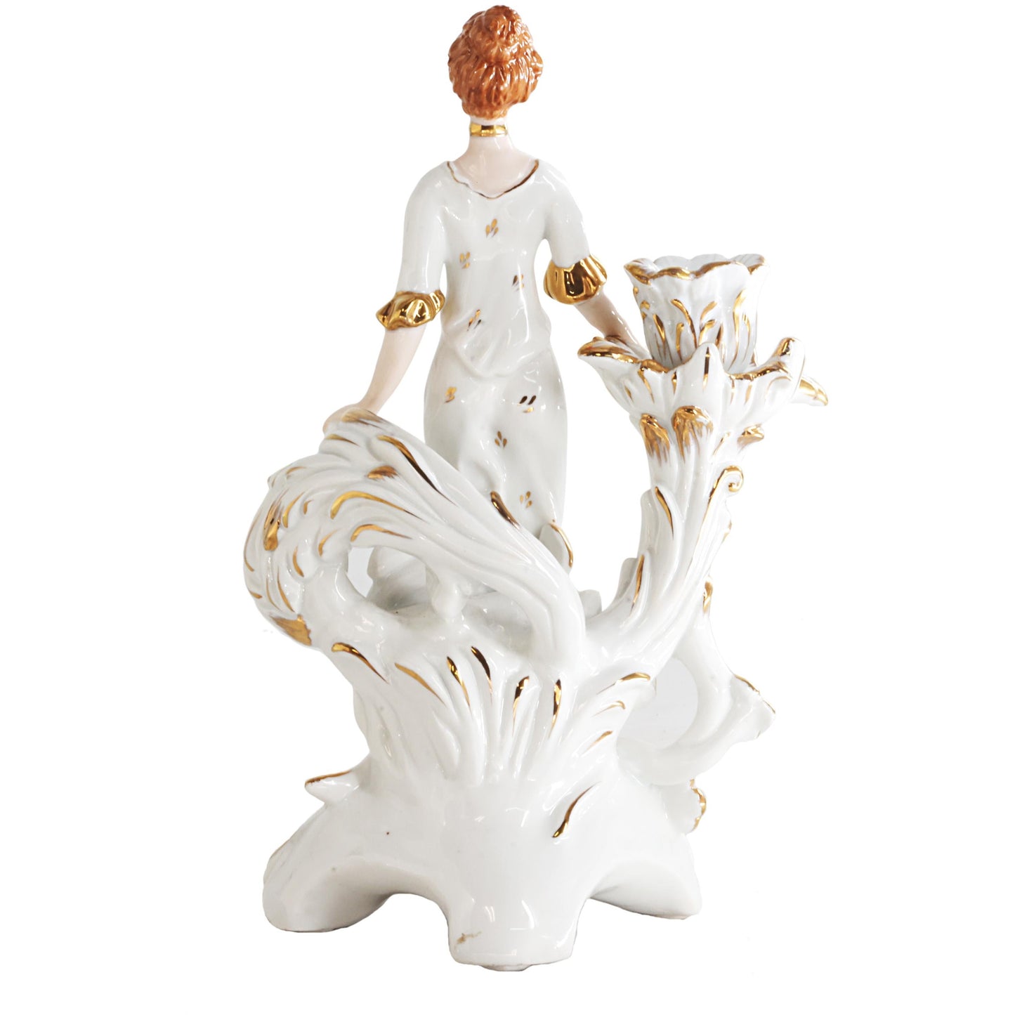 Pair of White Hand-painted Porcelain Candlestick Holders