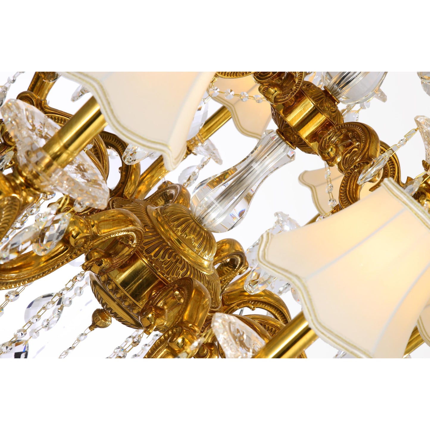 Three Tier Brass and Crystal Chandelier