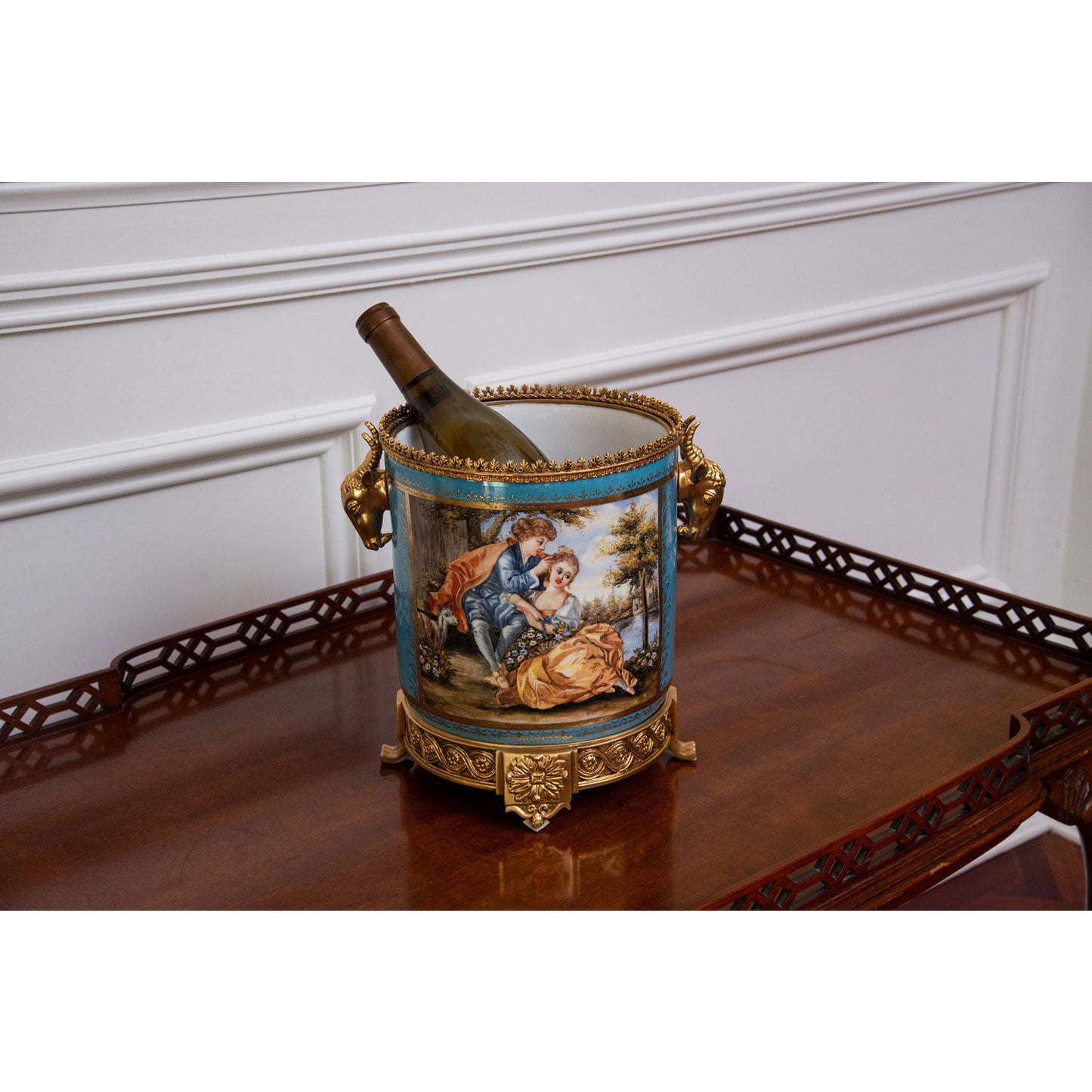 Bronze and Hand-painted Porcelain Wine Chiller