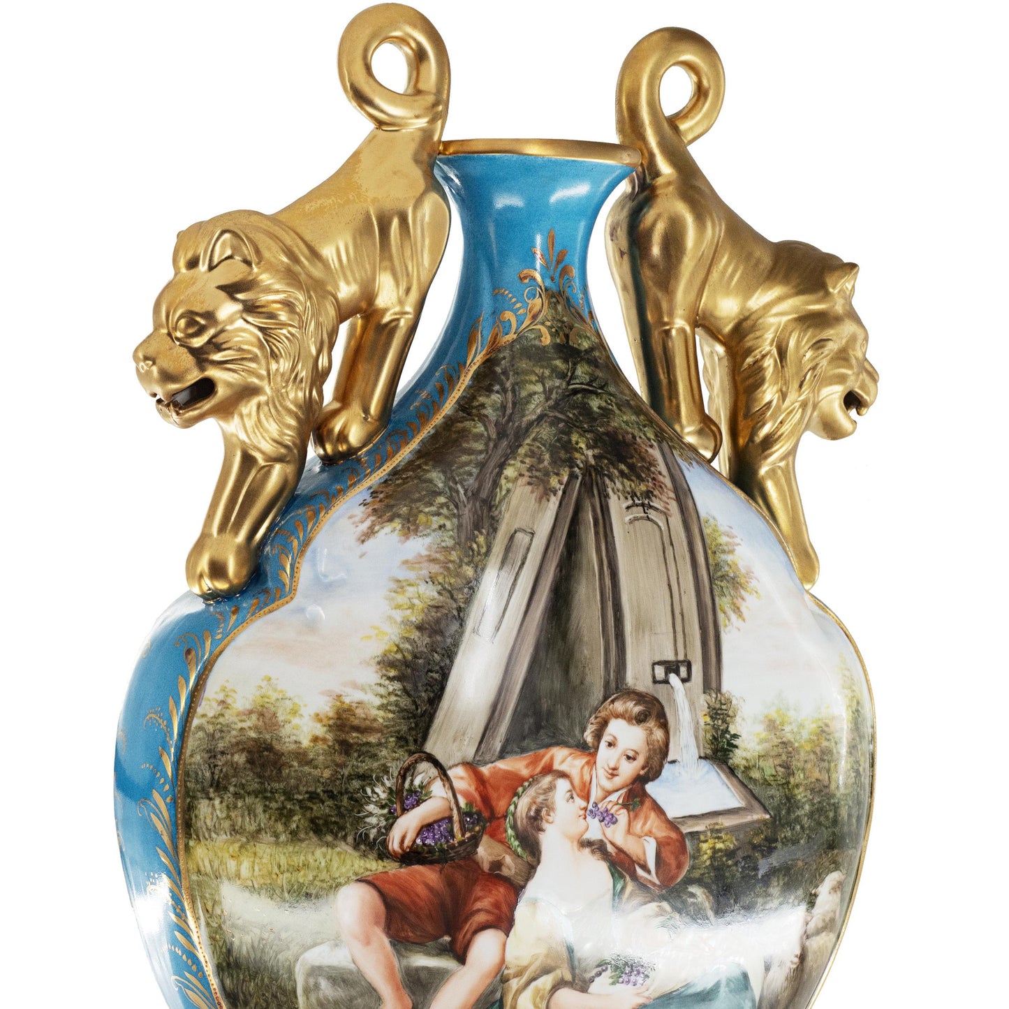 Jarrón Plano Porcelana Asa León