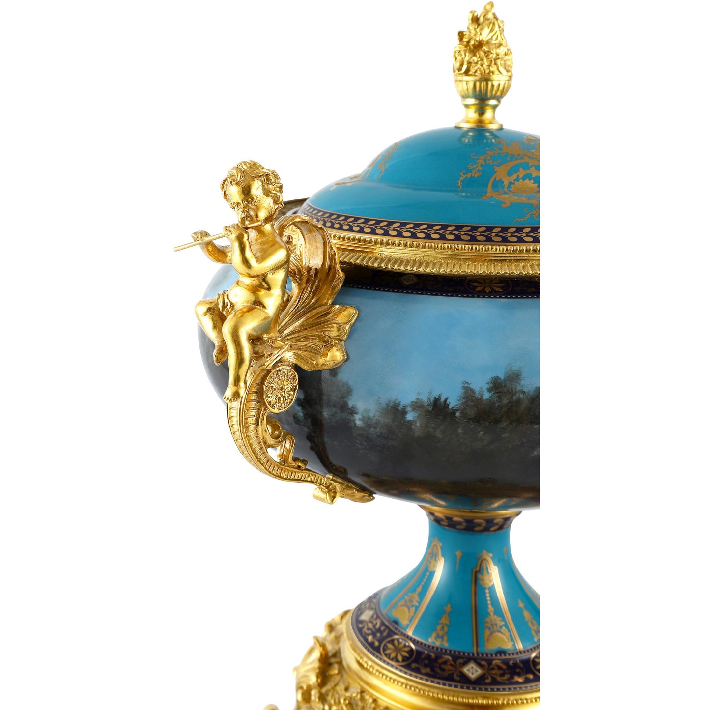DECOELEVEN ™ Cherub Porcelain and Bronze Jar