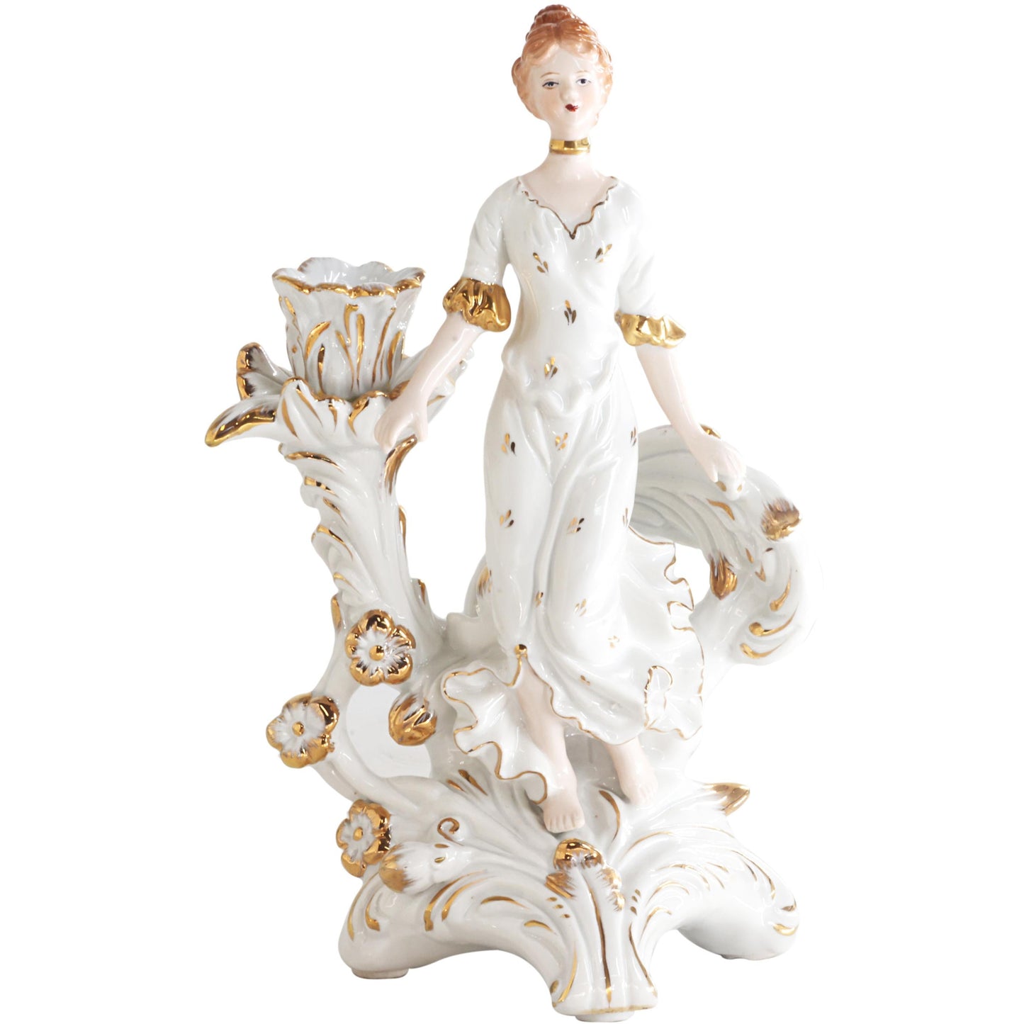 Pair of White Hand-painted Porcelain Candlestick Holders