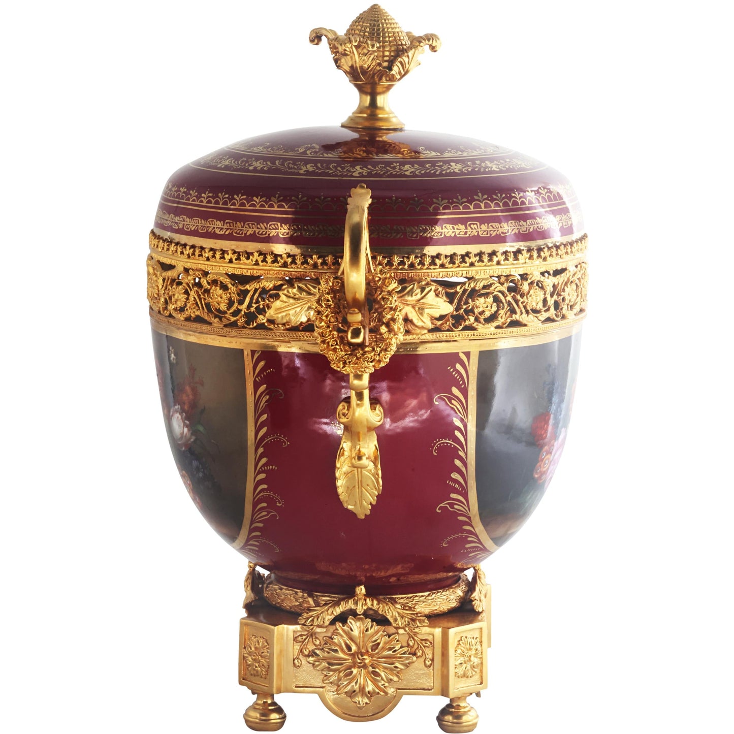 Tarro De Porcelana Y Bronce Asa Anilla