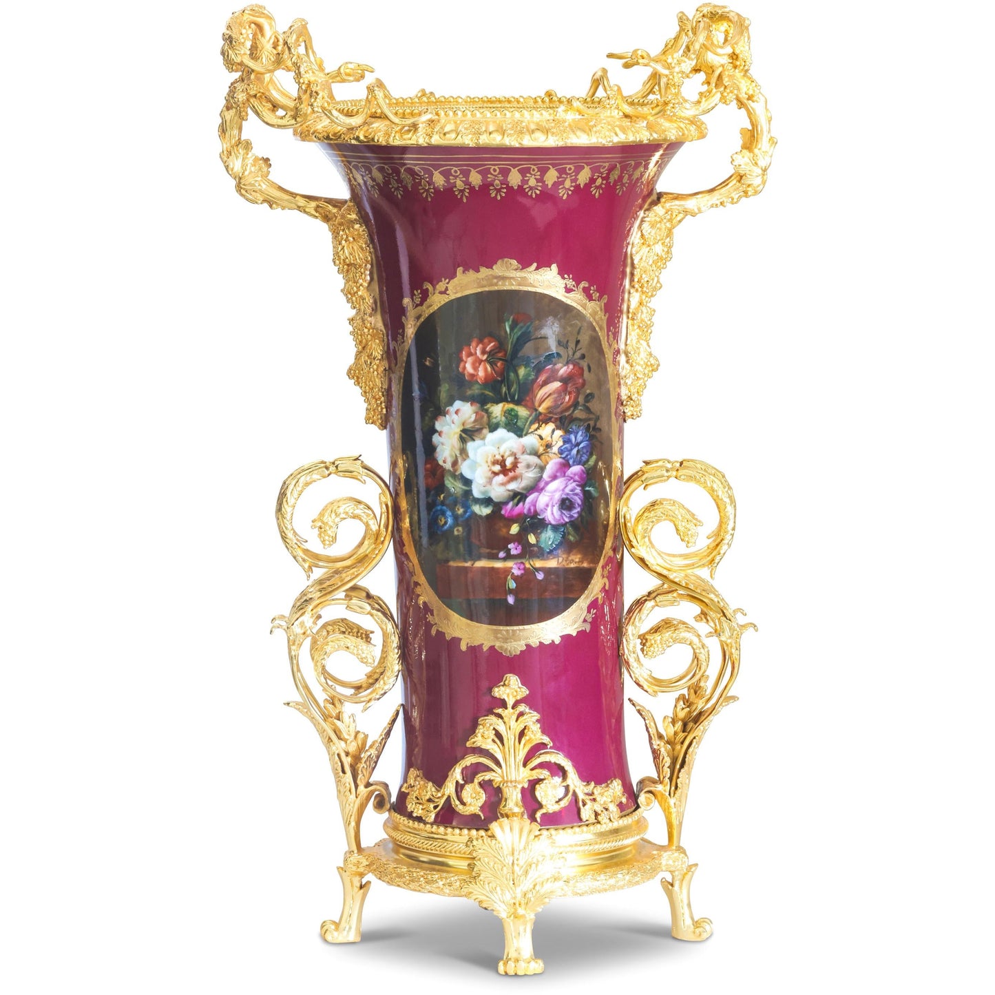 Tall Hand-painted Vase With Bronze Vines