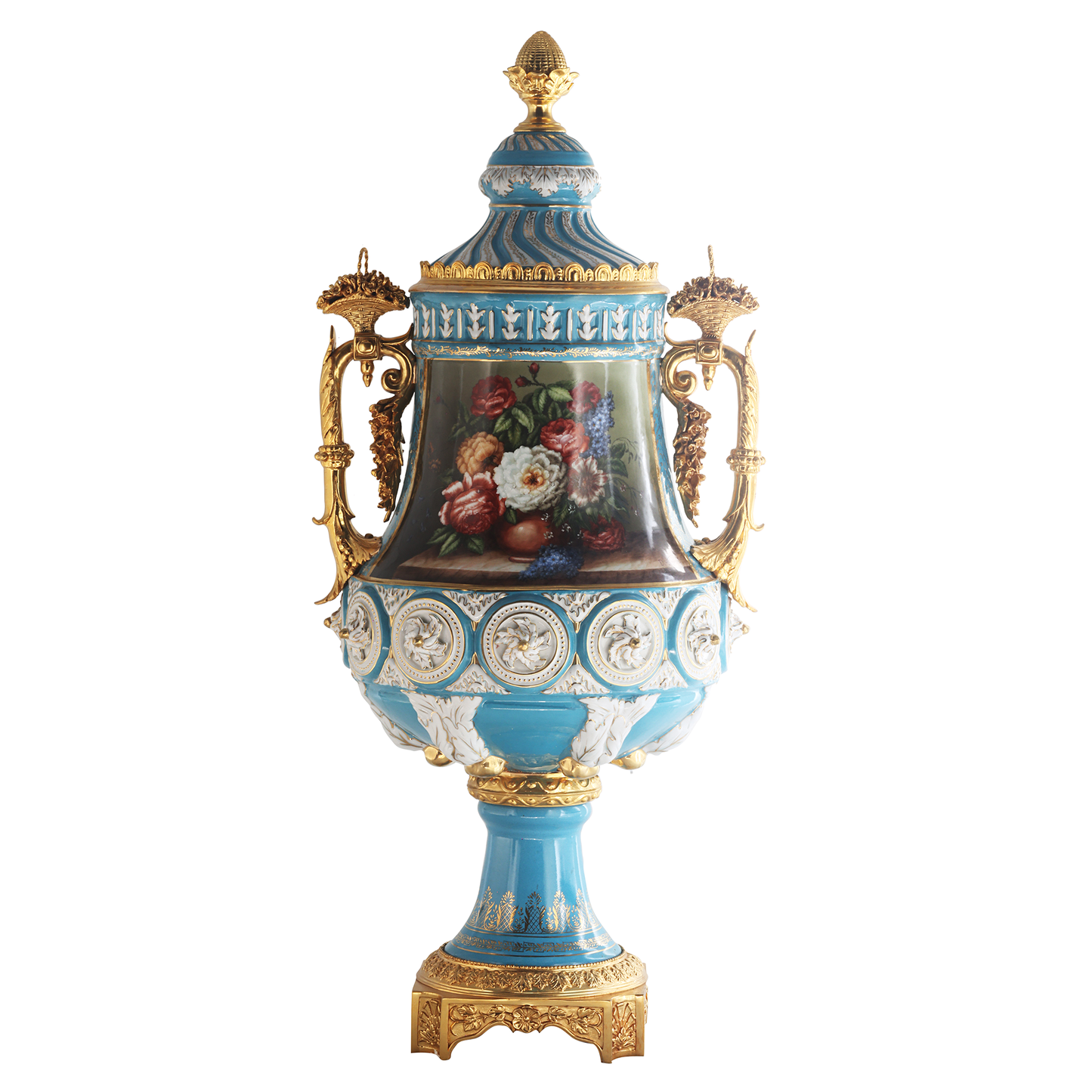 Jarrón de porcelana rococó con mango de bronce
