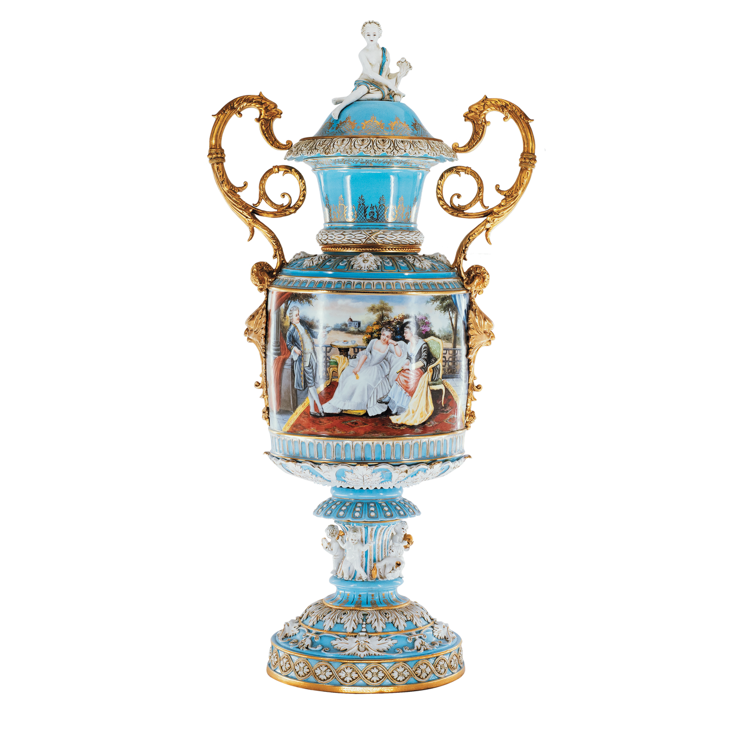 Hand-Painted Lion Handle Society Vase