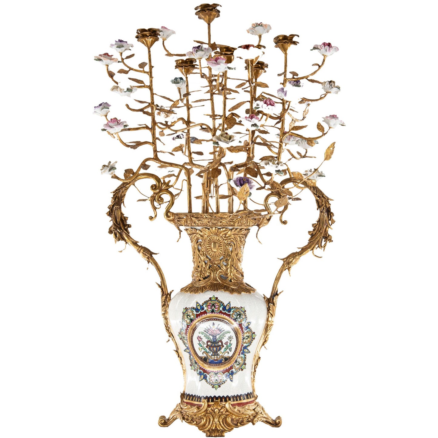 Hand-Painted Four Cup Porcelain Flower Candle Holder