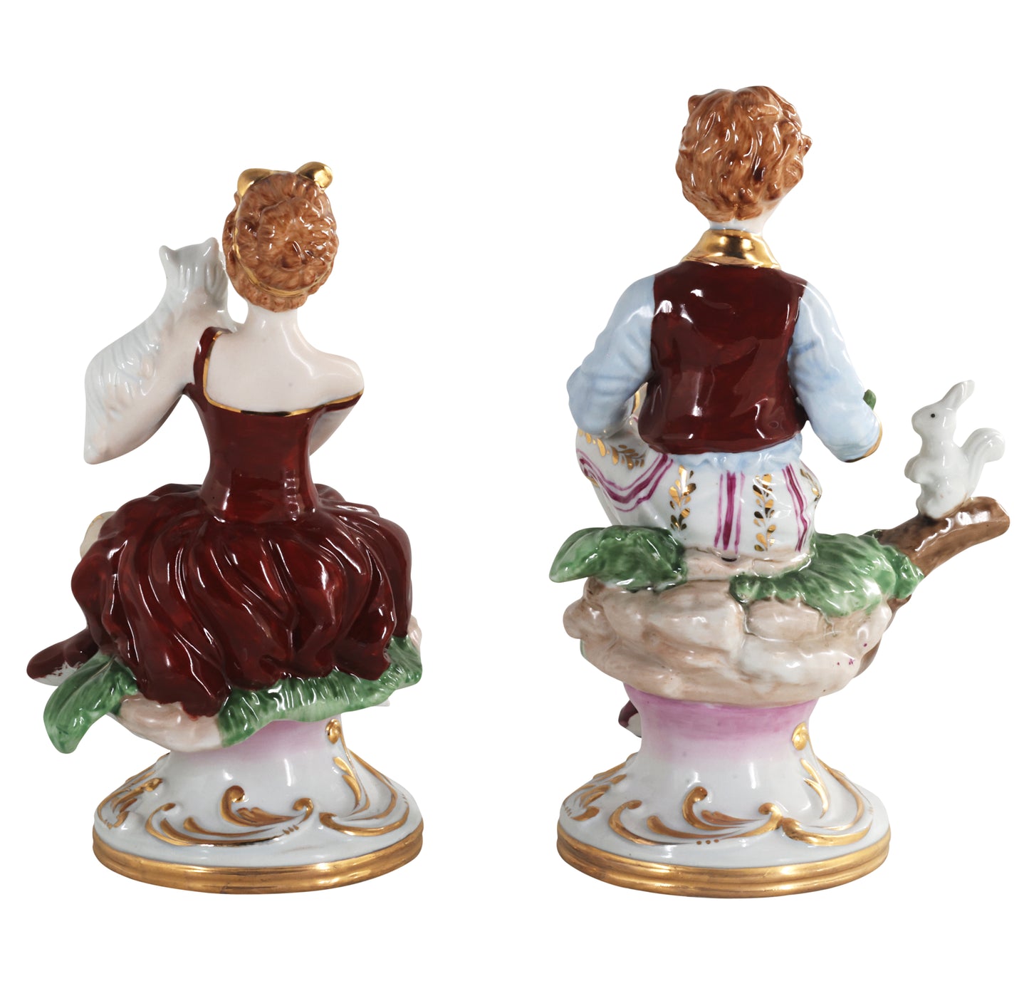 Pareja de Figuras Niña y Niño de Porcelana Estilo Rococó