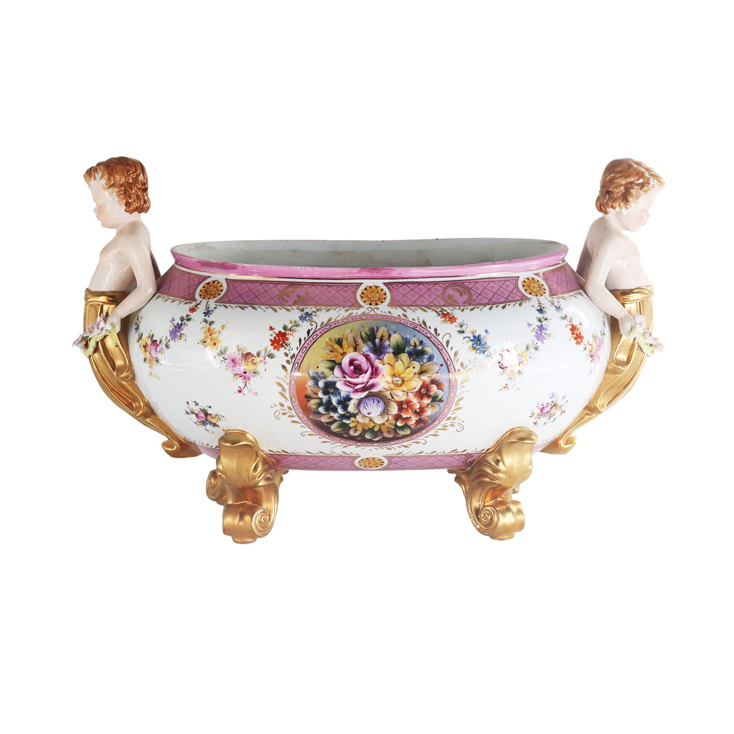 Exceptional Covered Porcelain Cherub Jar