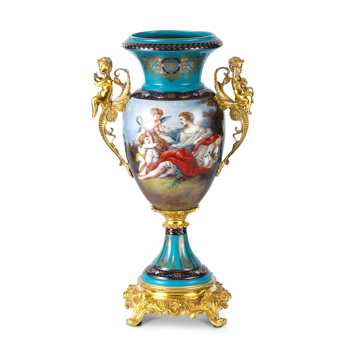 Florero de Bronce y Porcelana con Asas de Querubín DECOELEVEN™