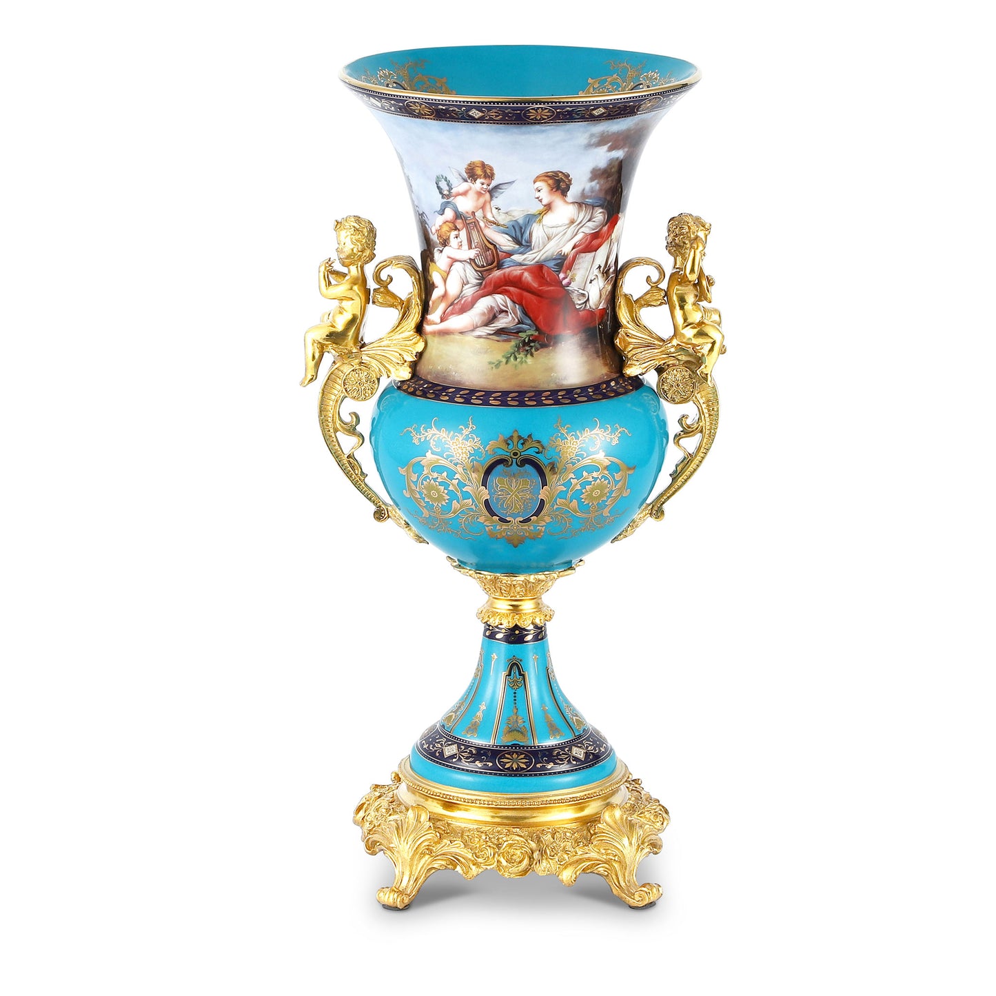 DECOELEVEN ™ Bronze and Porcelain Vase with Cherub Handles