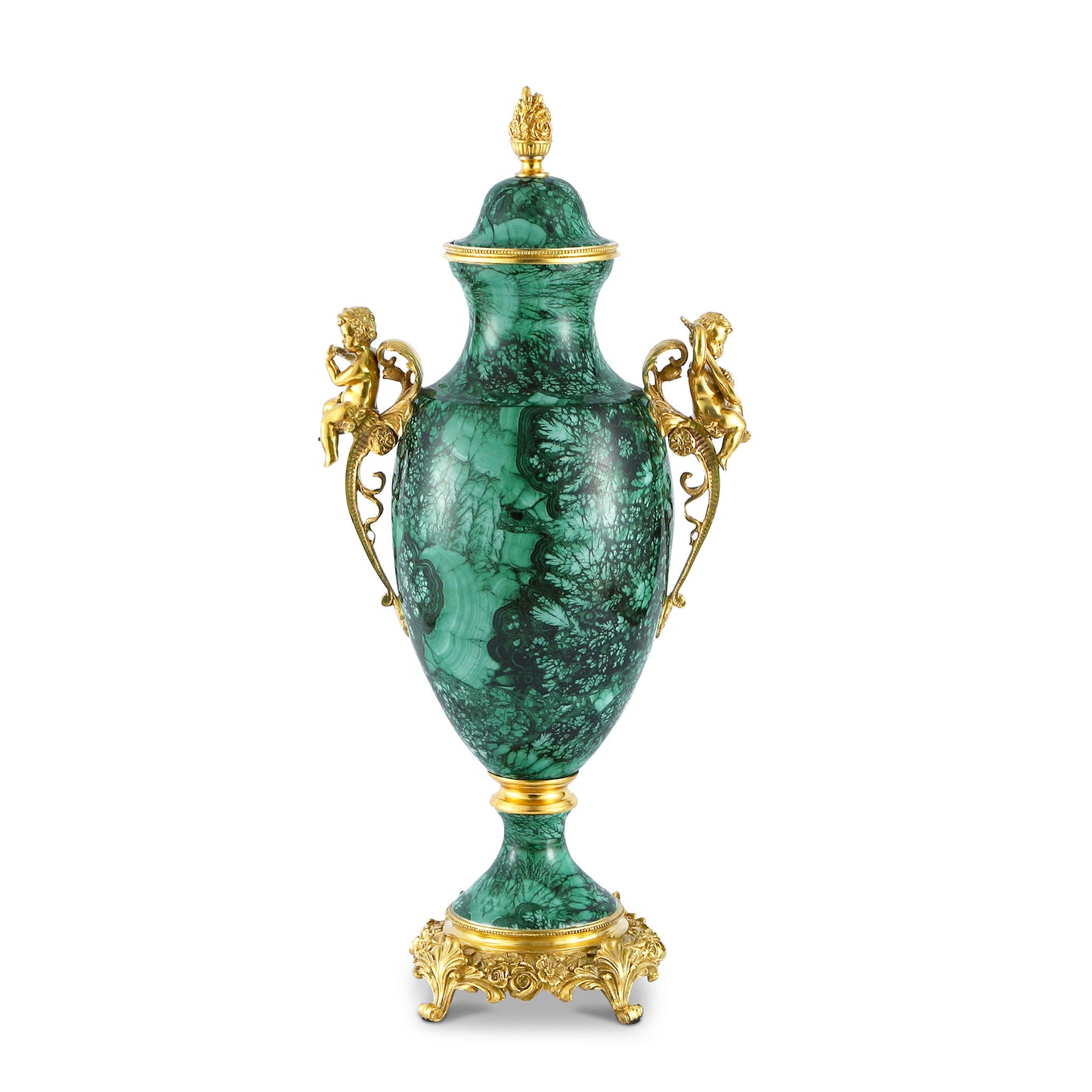 DECOELEVEN ™ Evergreen Louis XV Style Cherub Jar in Classic Green