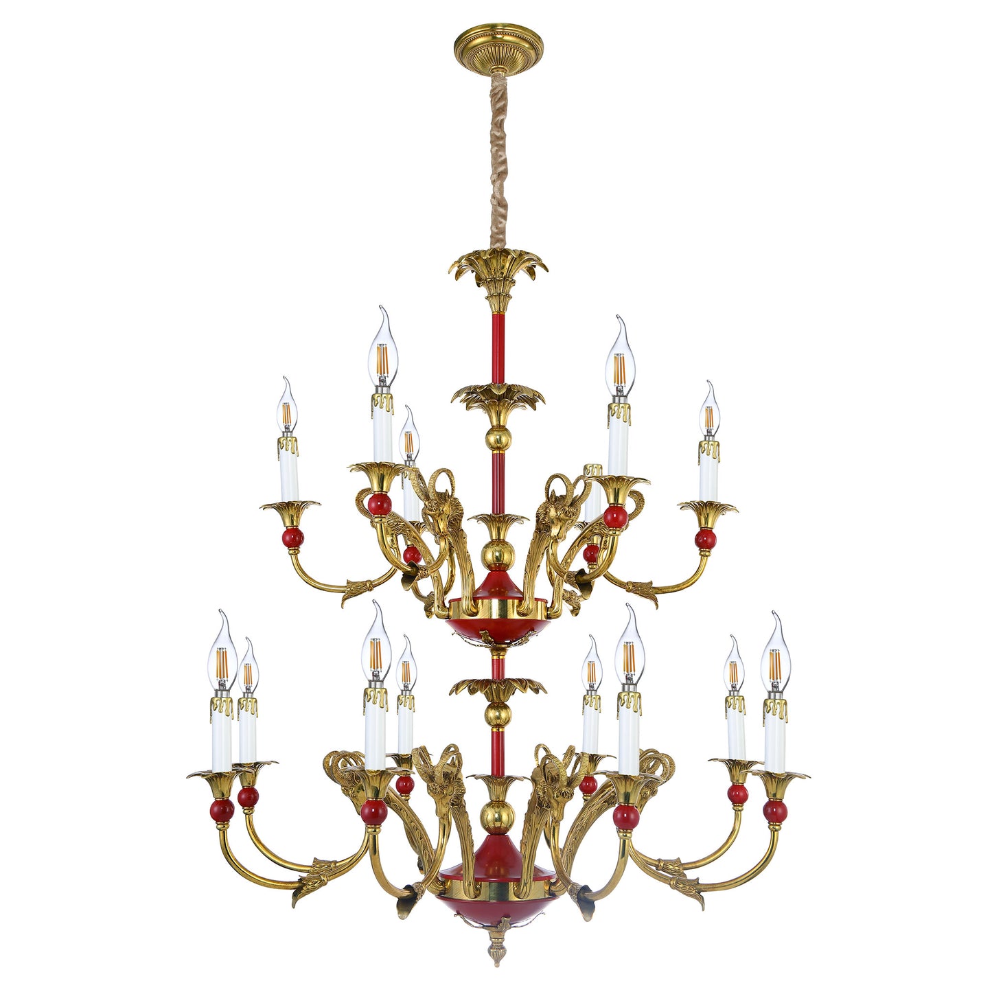 Candelabro estilo imperio rojo de dos niveles