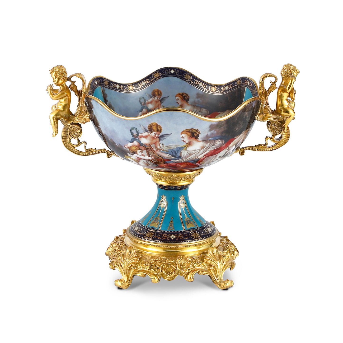 DECOELEVEN ™ Cherub Porcelain and Bronze Fruit Bowl