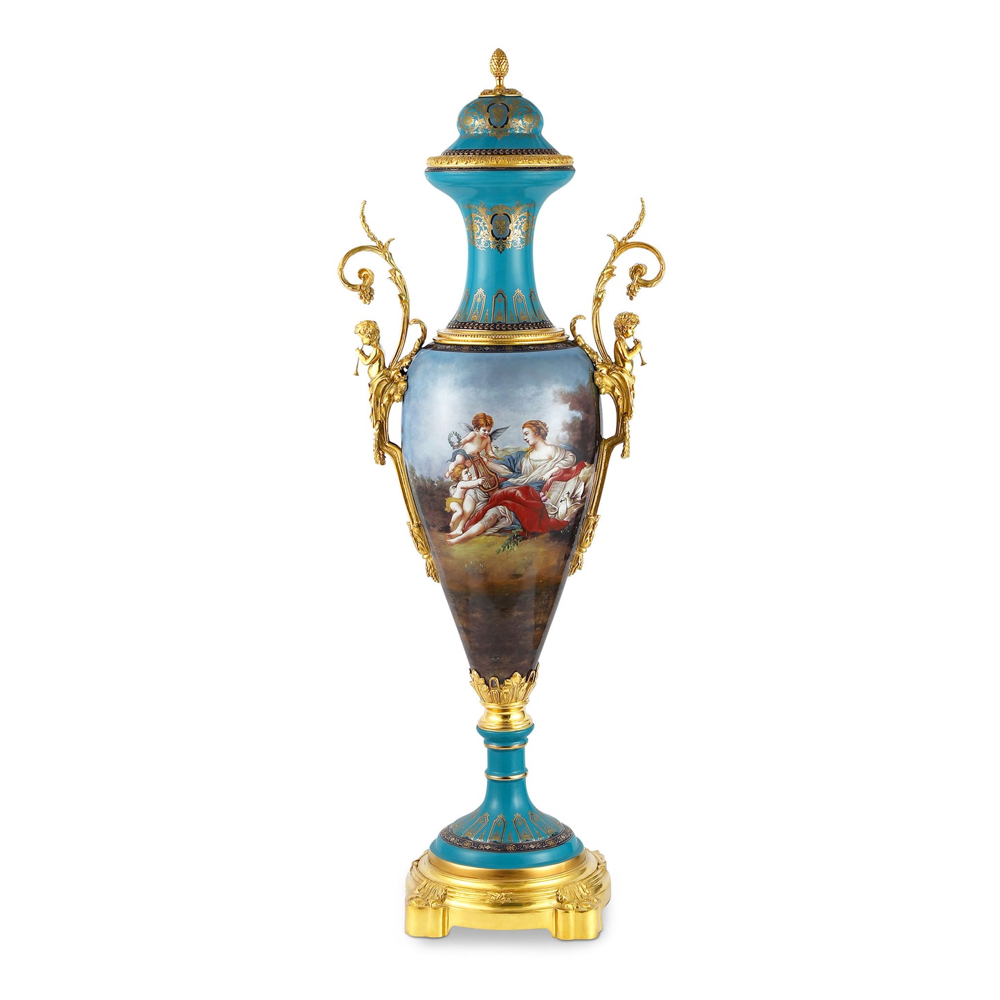 DECOELEVEN ™ Cherub Porcelain and Bronze Jar