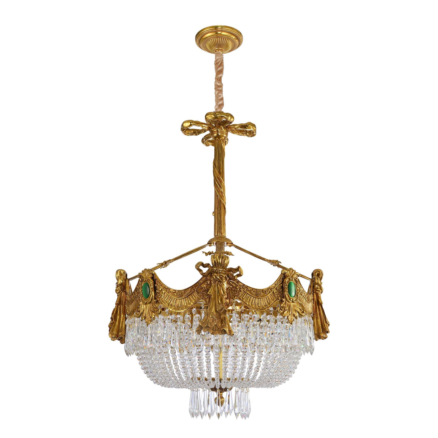 French Empire Style Basket Chandelier With Green Accents
