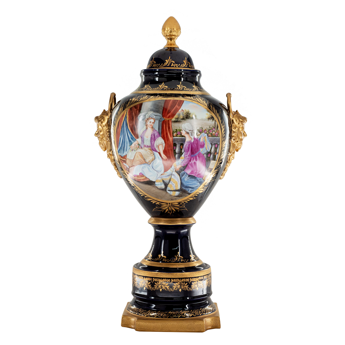 Hand-painted Bronze Mythological Handle Porcelain Urn