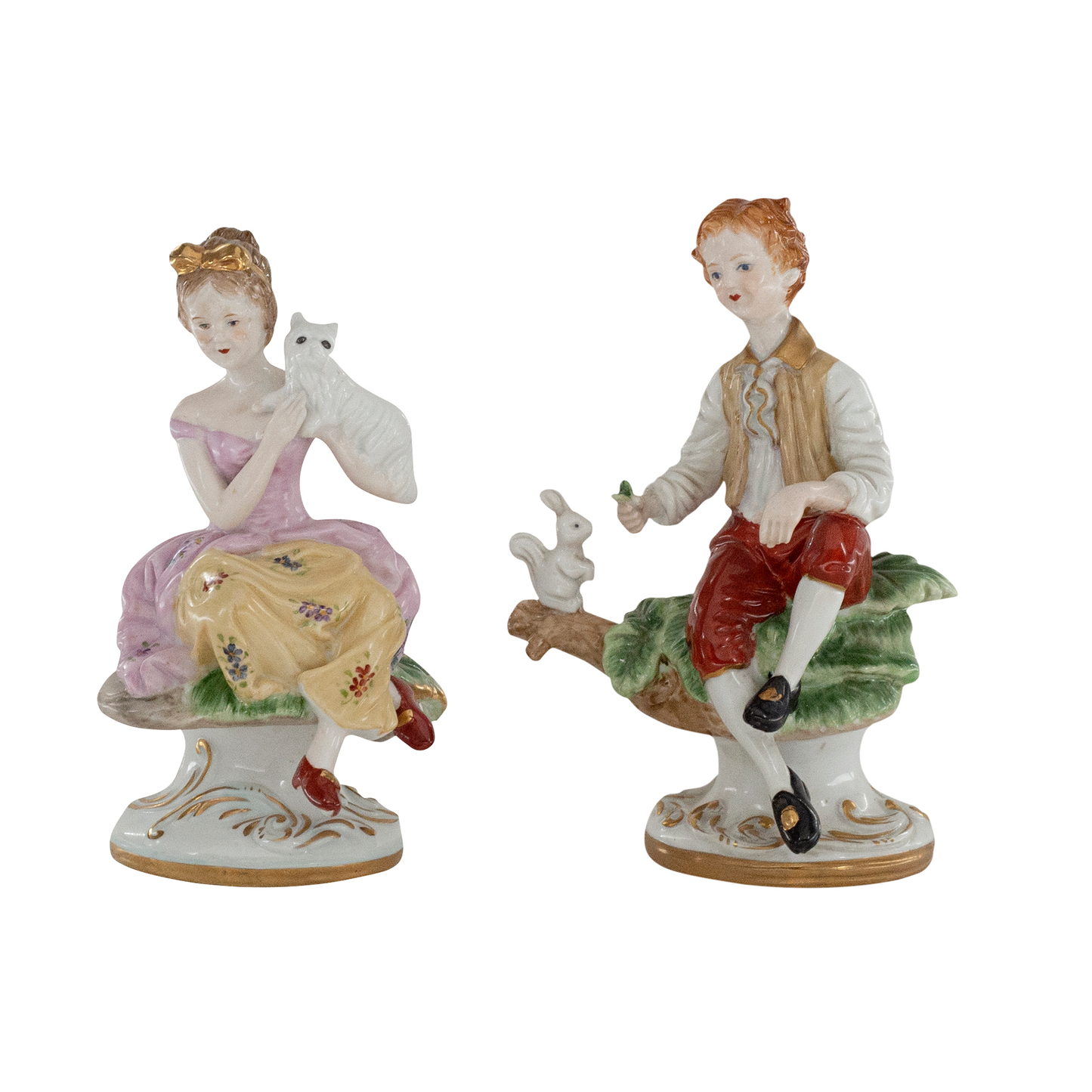 Rococo Style Porcelain Young Girl & Boy Figurine Pair