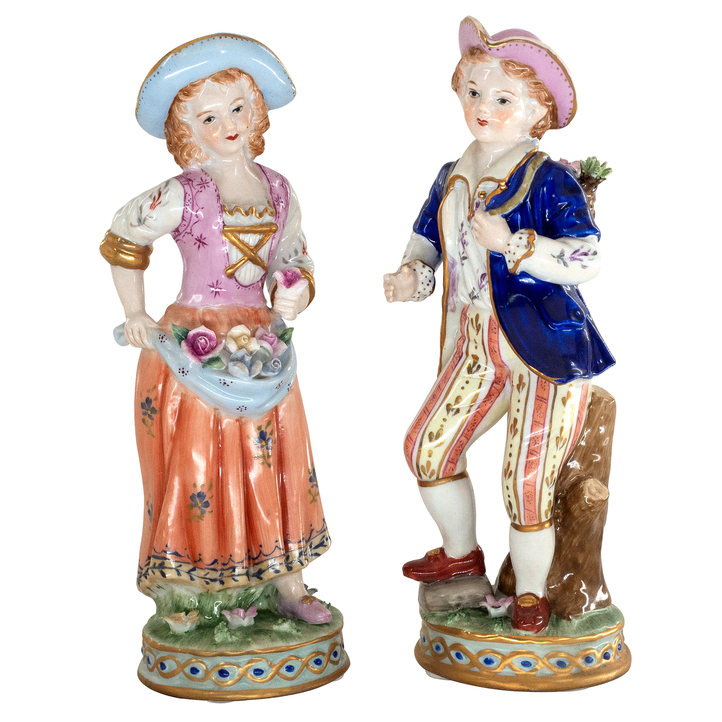 Rococo Style Porcelain Young Girl & Boy Figurine Pair
