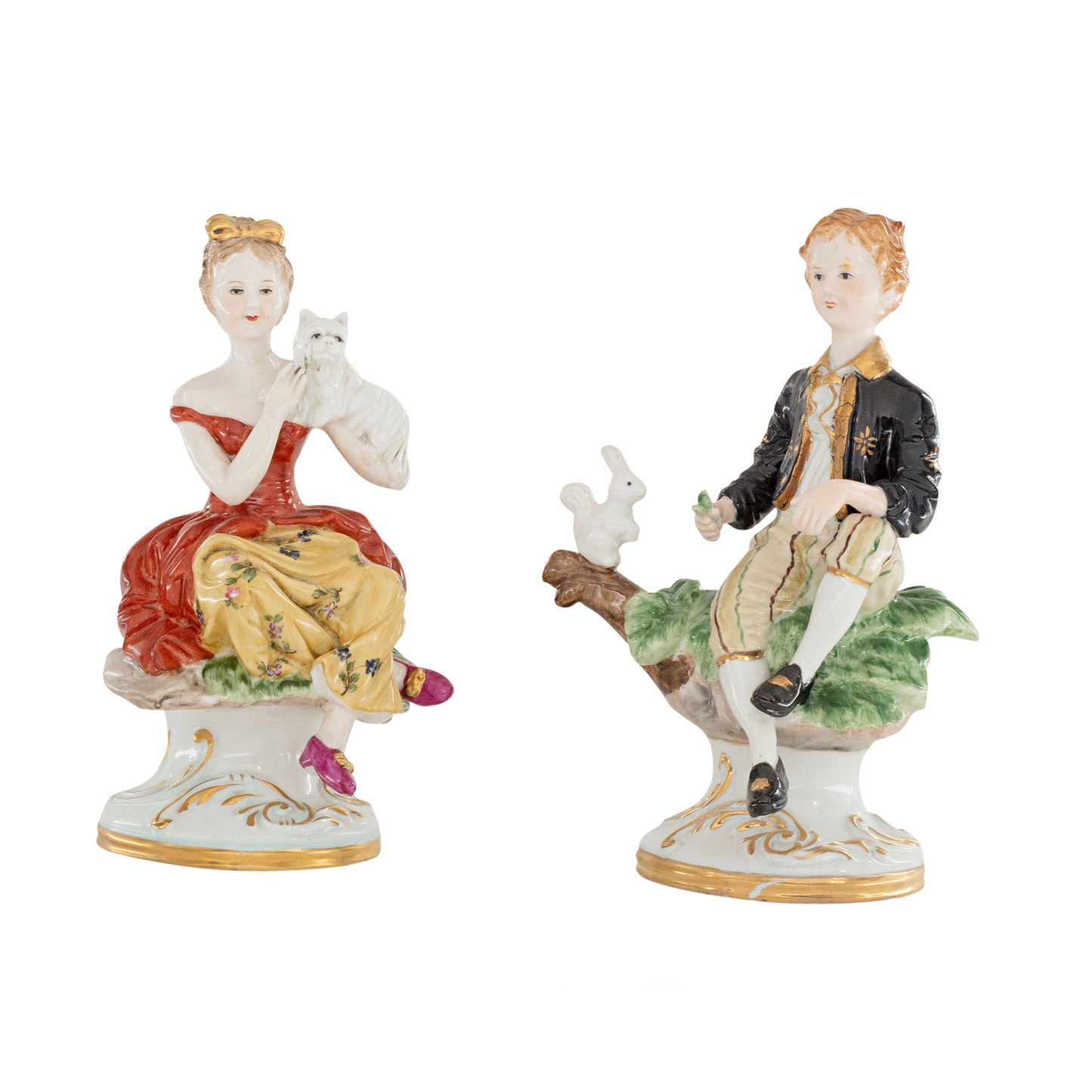 Rococo Style Porcelain Young Girl & Boy Figurine Pair
