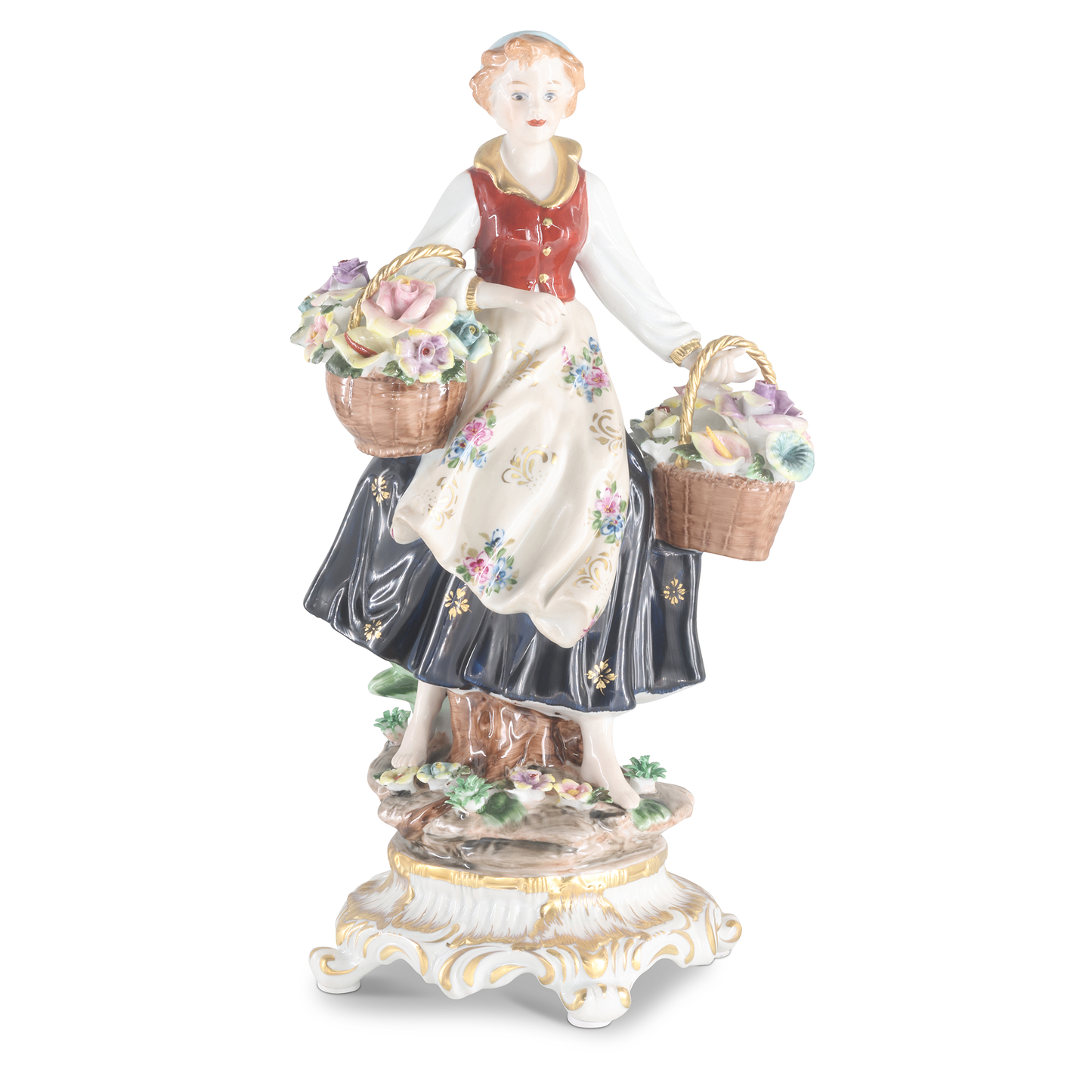 Woman Picking Flowers Porcelain Figurine