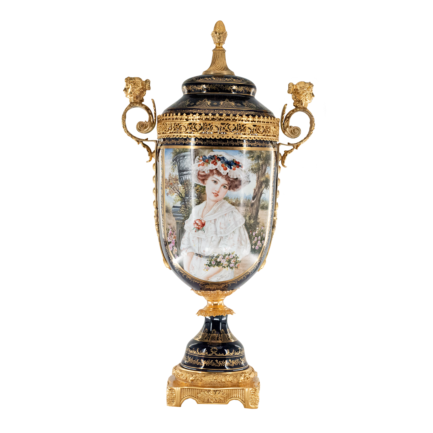 Hand-Painted Potpourri Porcelain And Bronze Urn