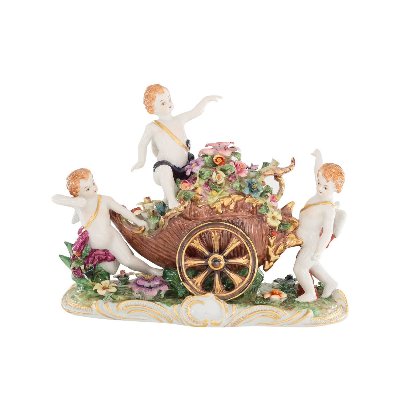 Cherubs In A Wagon Porcelain Figurine